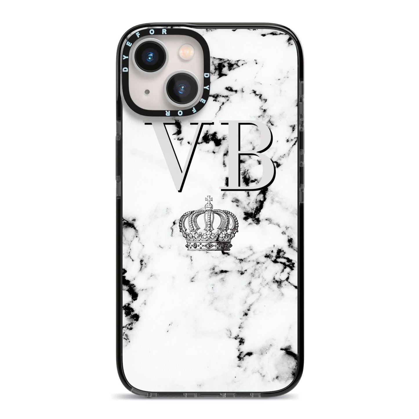 Personalised Crown Marble Initialed Grey iPhone 13 Black Impact Case on Silver phone