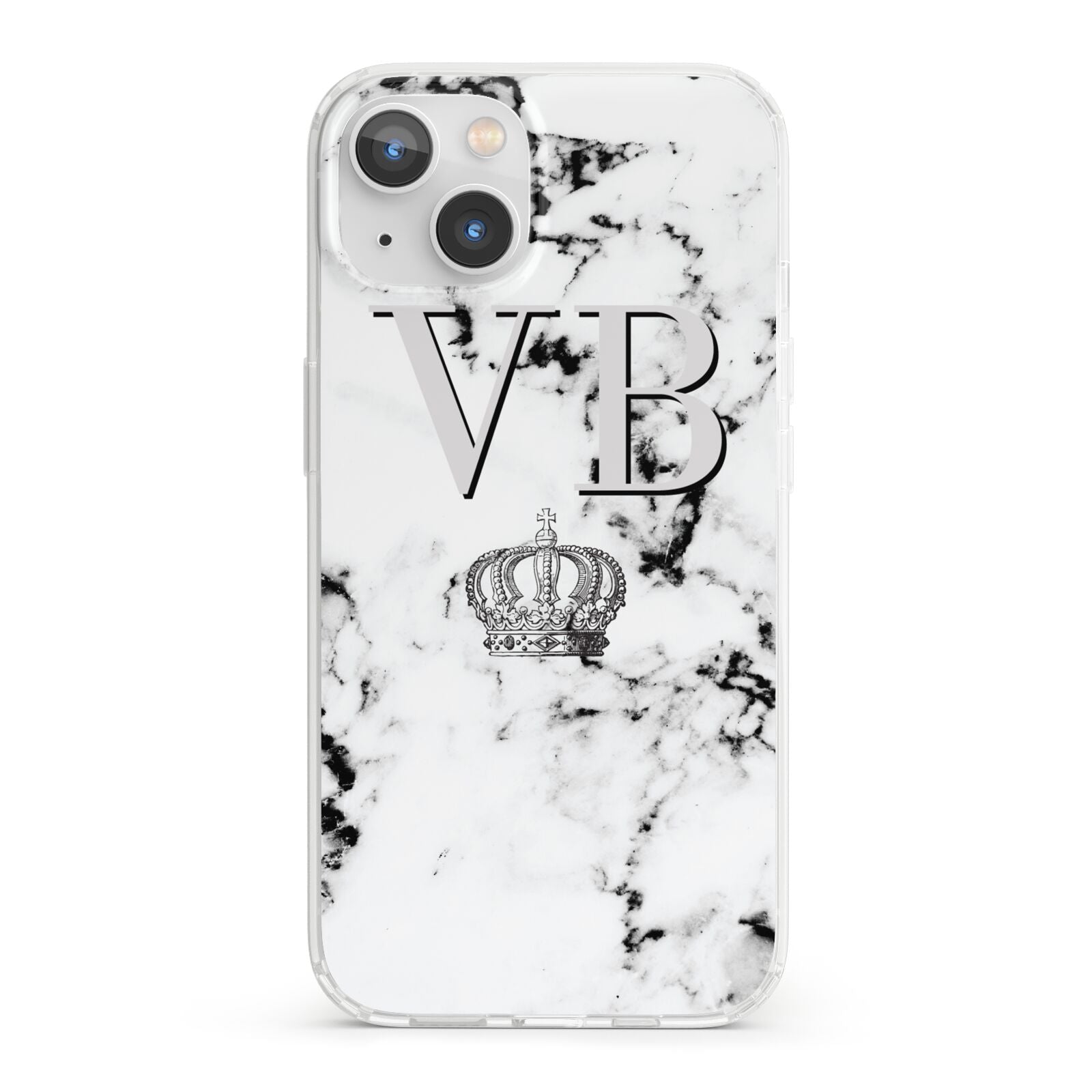 Personalised Crown Marble Initialed Grey iPhone 13 Clear Bumper Case
