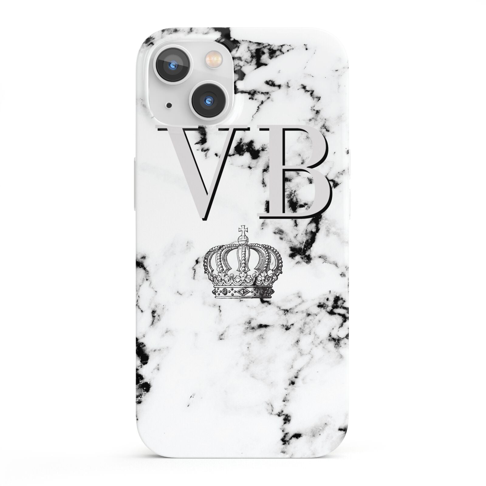 Personalised Crown Marble Initialed Grey iPhone 13 Full Wrap 3D Snap Case
