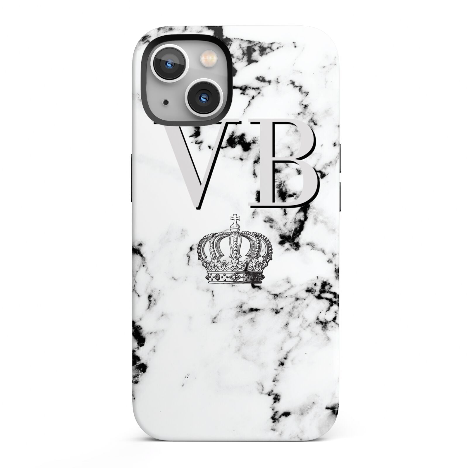 Personalised Crown Marble Initialed Grey iPhone 13 Full Wrap 3D Tough Case