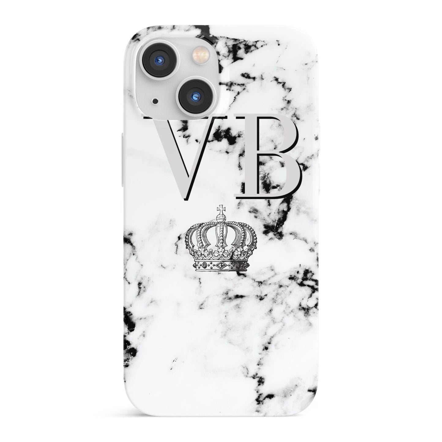 Personalised Crown Marble Initialed Grey iPhone 13 Mini Full Wrap 3D Snap Case