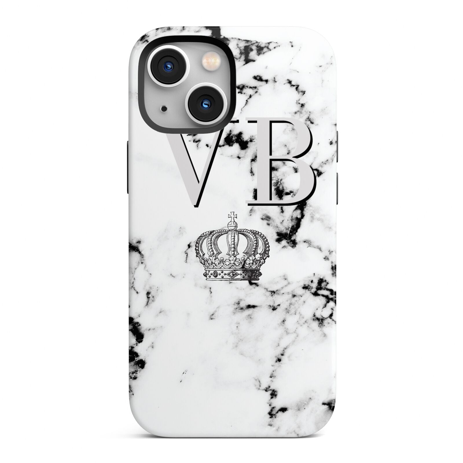 Personalised Crown Marble Initialed Grey iPhone 13 Mini Full Wrap 3D Tough Case