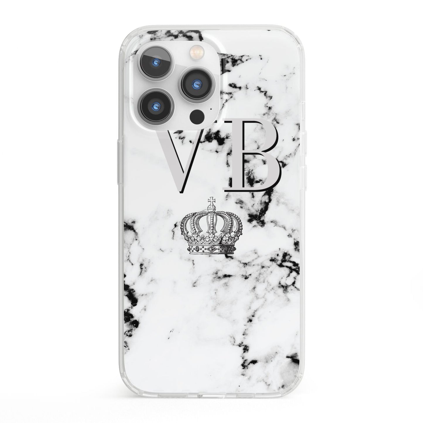 Personalised Crown Marble Initialed Grey iPhone 13 Pro Clear Bumper Case