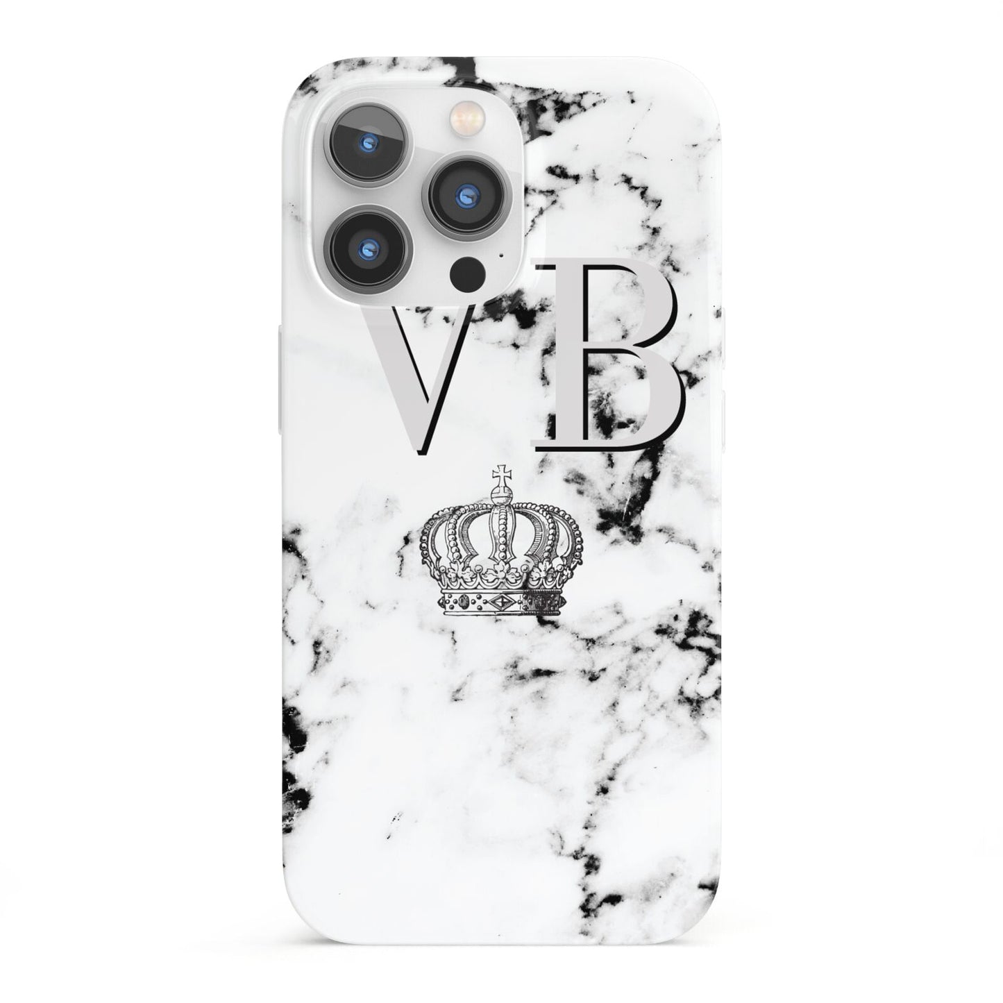 Personalised Crown Marble Initialed Grey iPhone 13 Pro Full Wrap 3D Snap Case