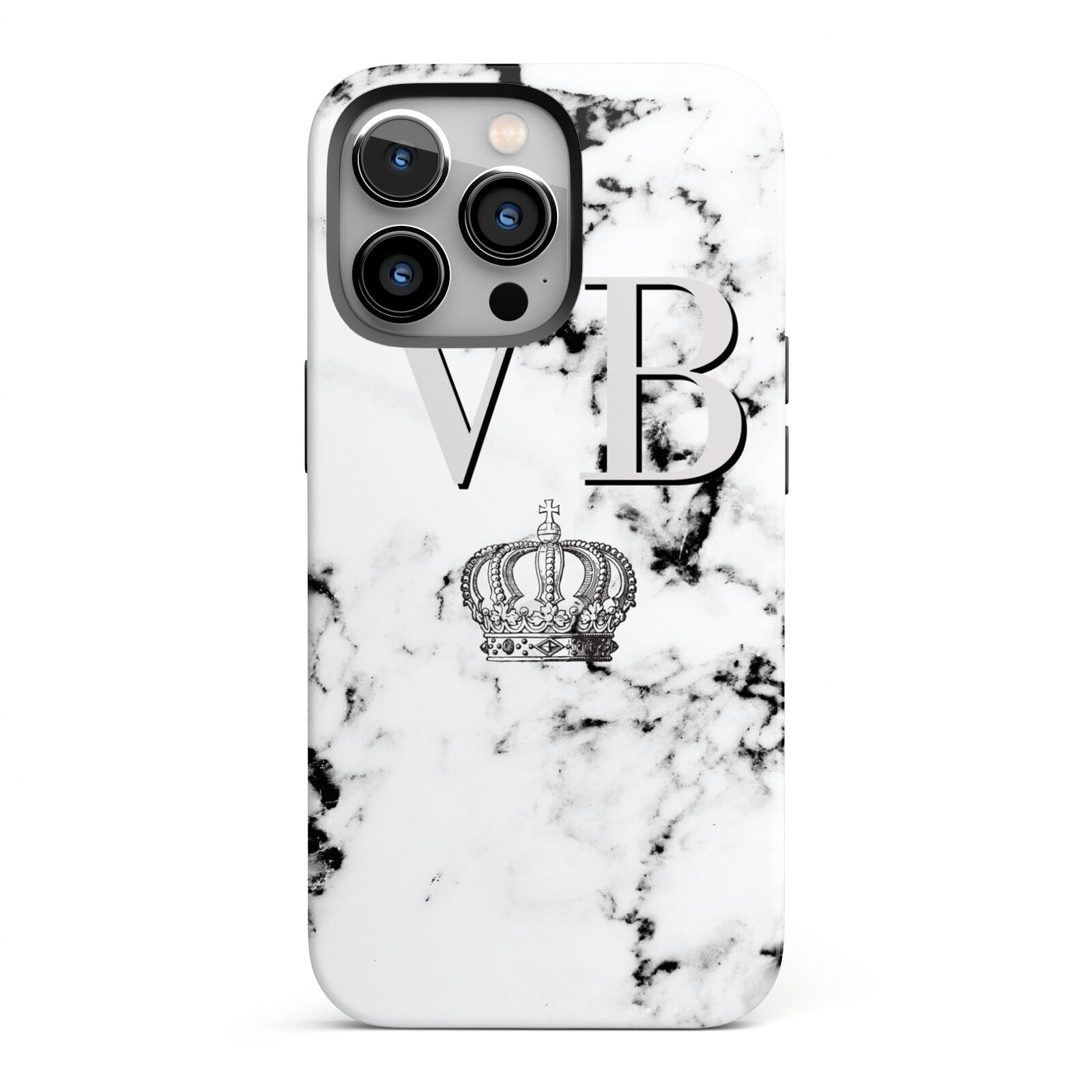 Personalised Crown Marble Initialed Grey iPhone 13 Pro Full Wrap 3D Tough Case