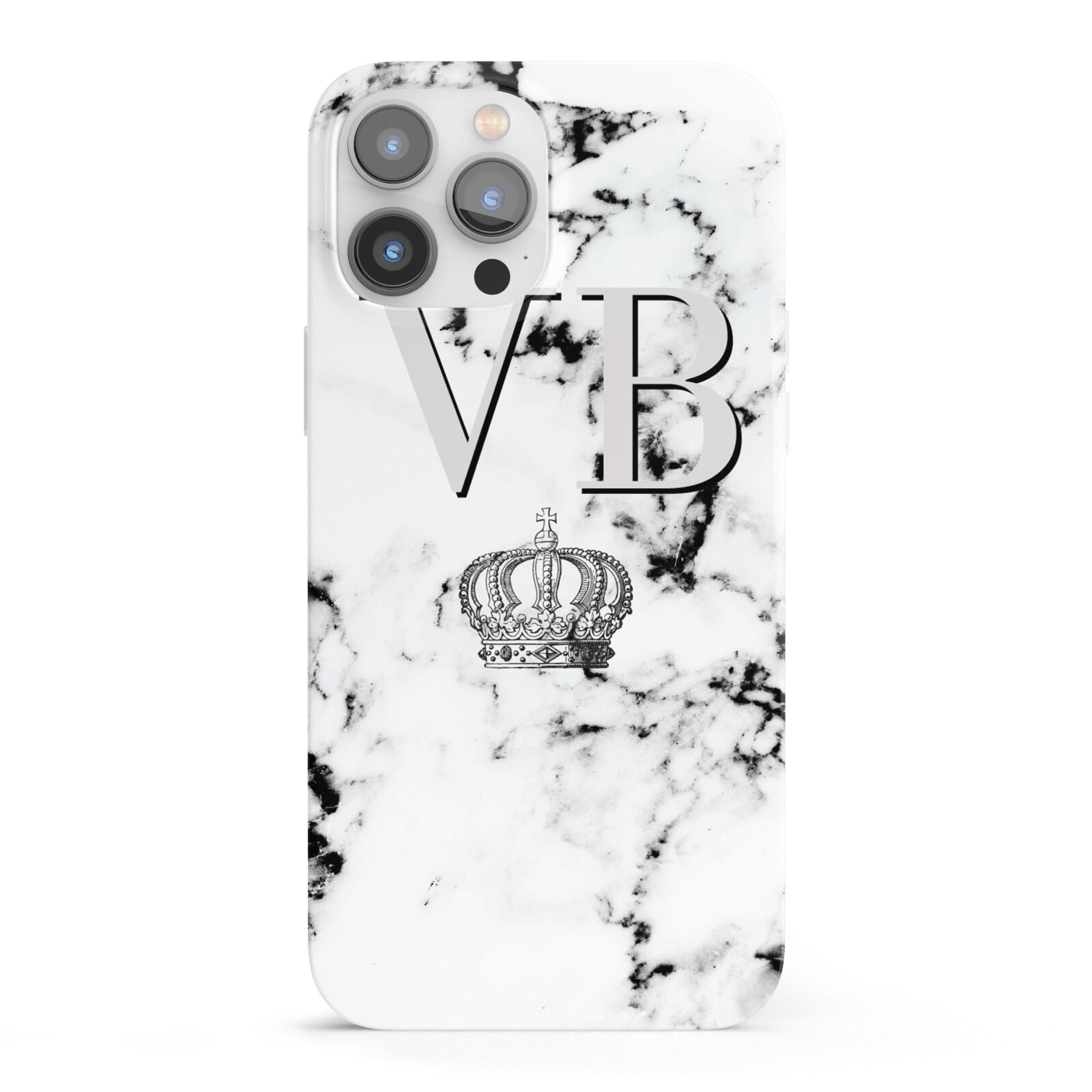 Personalised Crown Marble Initialed Grey iPhone 13 Pro Max Full Wrap 3D Snap Case