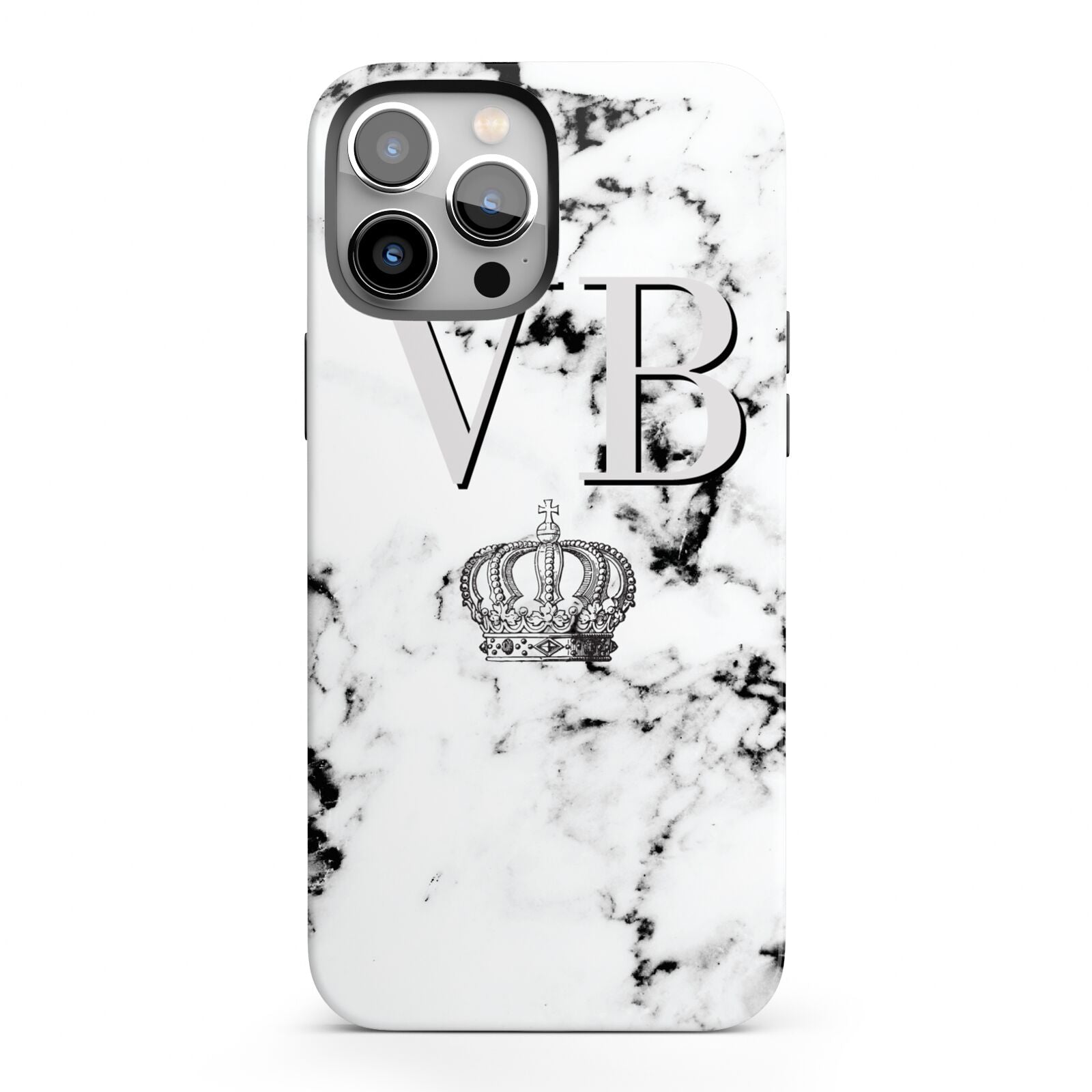Personalised Crown Marble Initialed Grey iPhone 13 Pro Max Full Wrap 3D Tough Case
