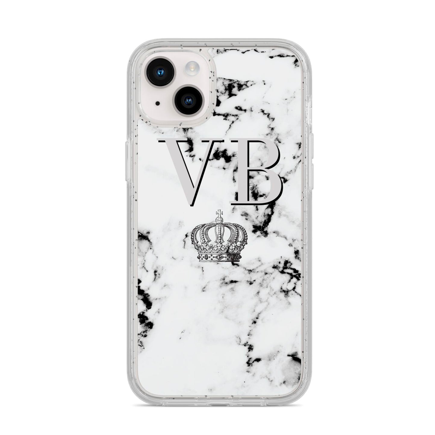 Personalised Crown Marble Initialed Grey iPhone 14 Plus Glitter Tough Case Starlight