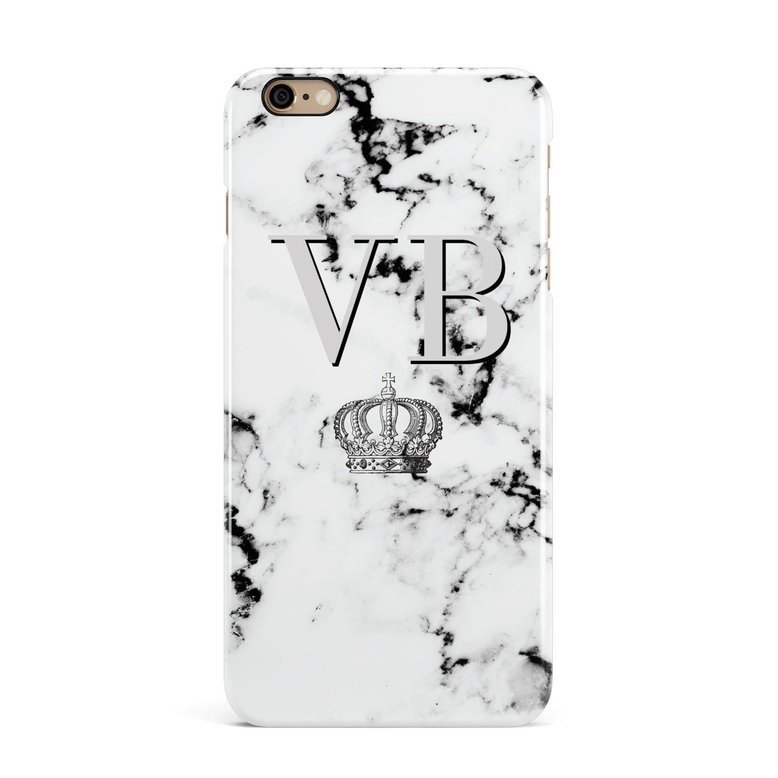 Personalised Crown Marble Initialed Grey iPhone 6 Plus 3D Snap Case on Gold Phone
