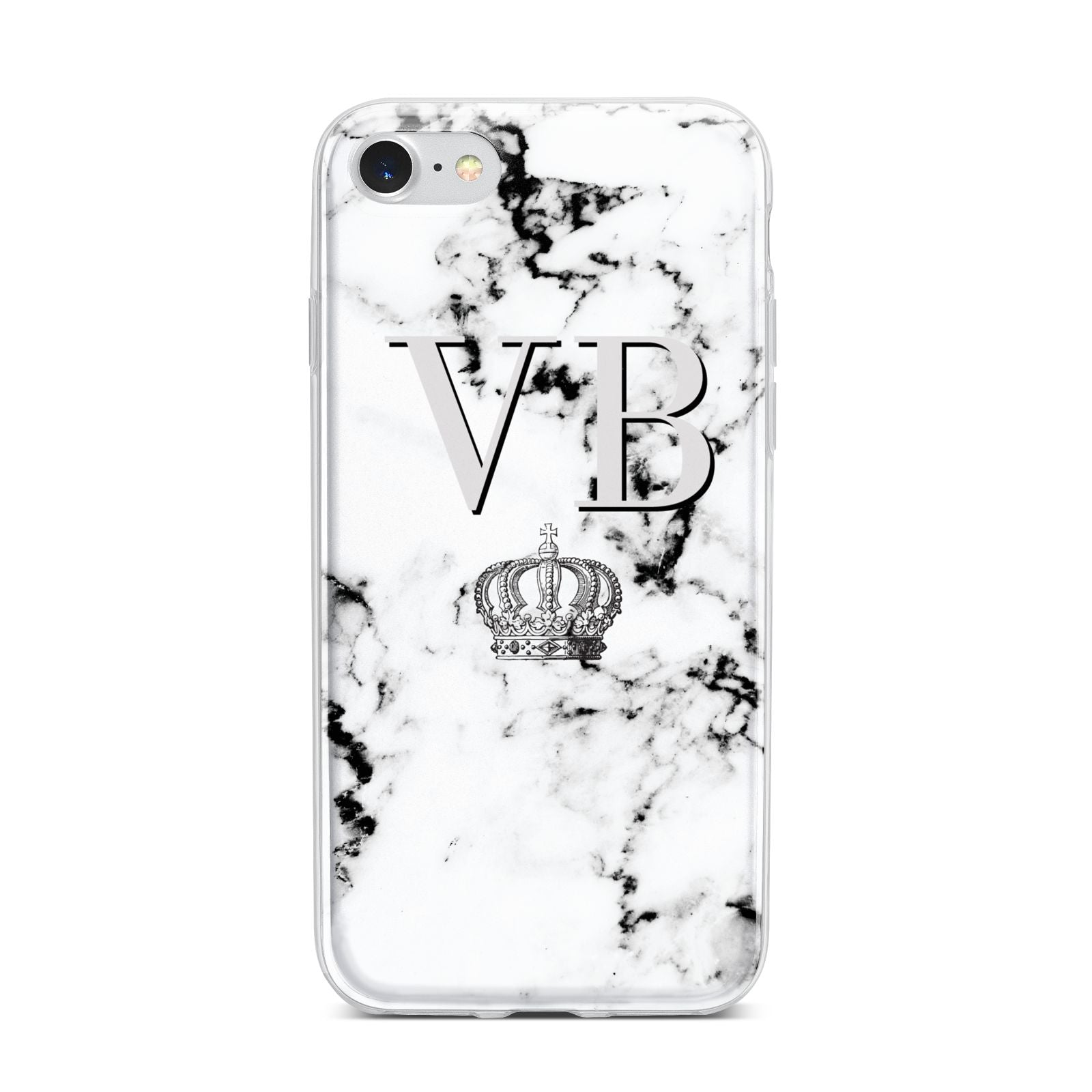 Personalised Crown Marble Initialed Grey iPhone 7 Bumper Case on Silver iPhone