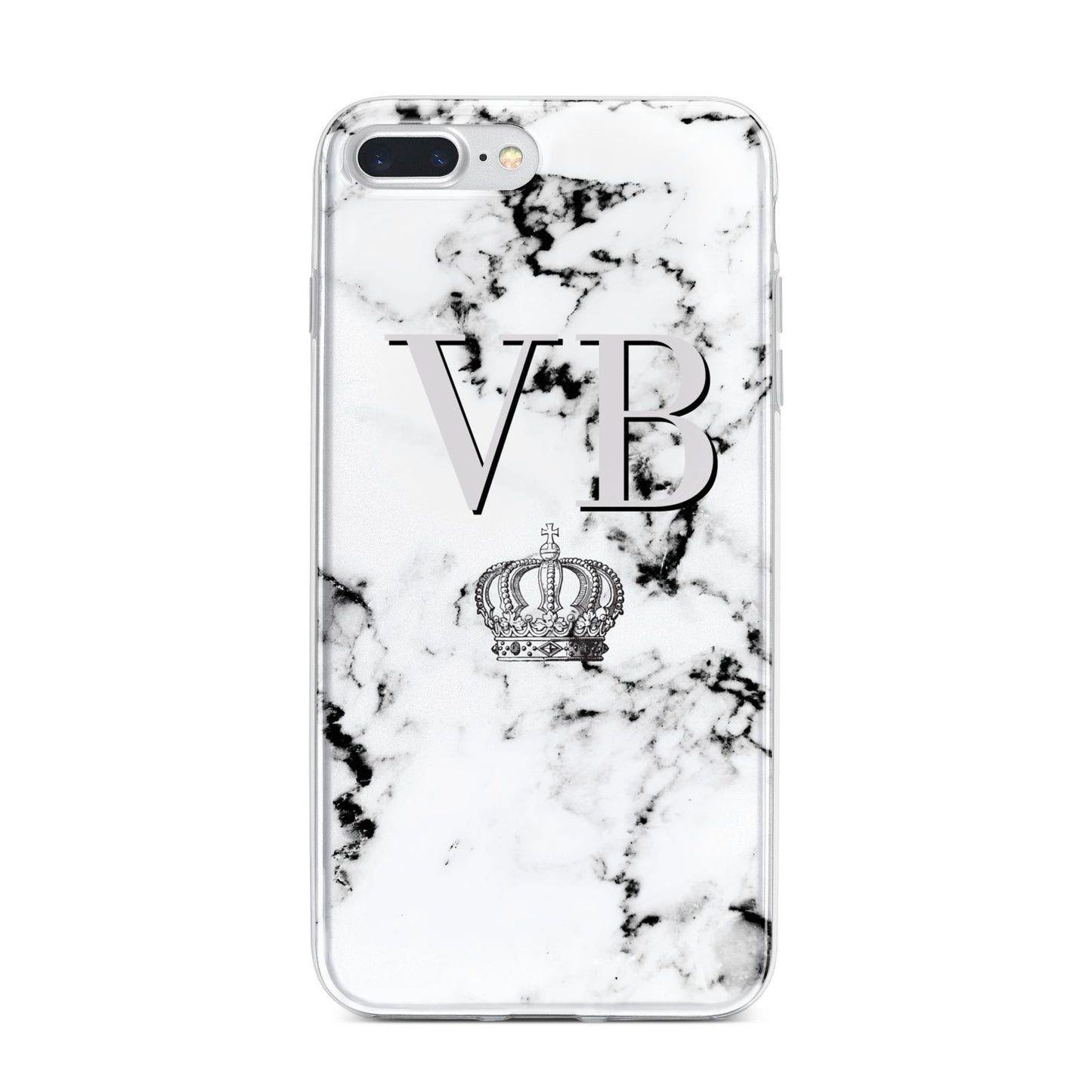 Personalised Crown Marble Initialed Grey iPhone 7 Plus Bumper Case on Silver iPhone
