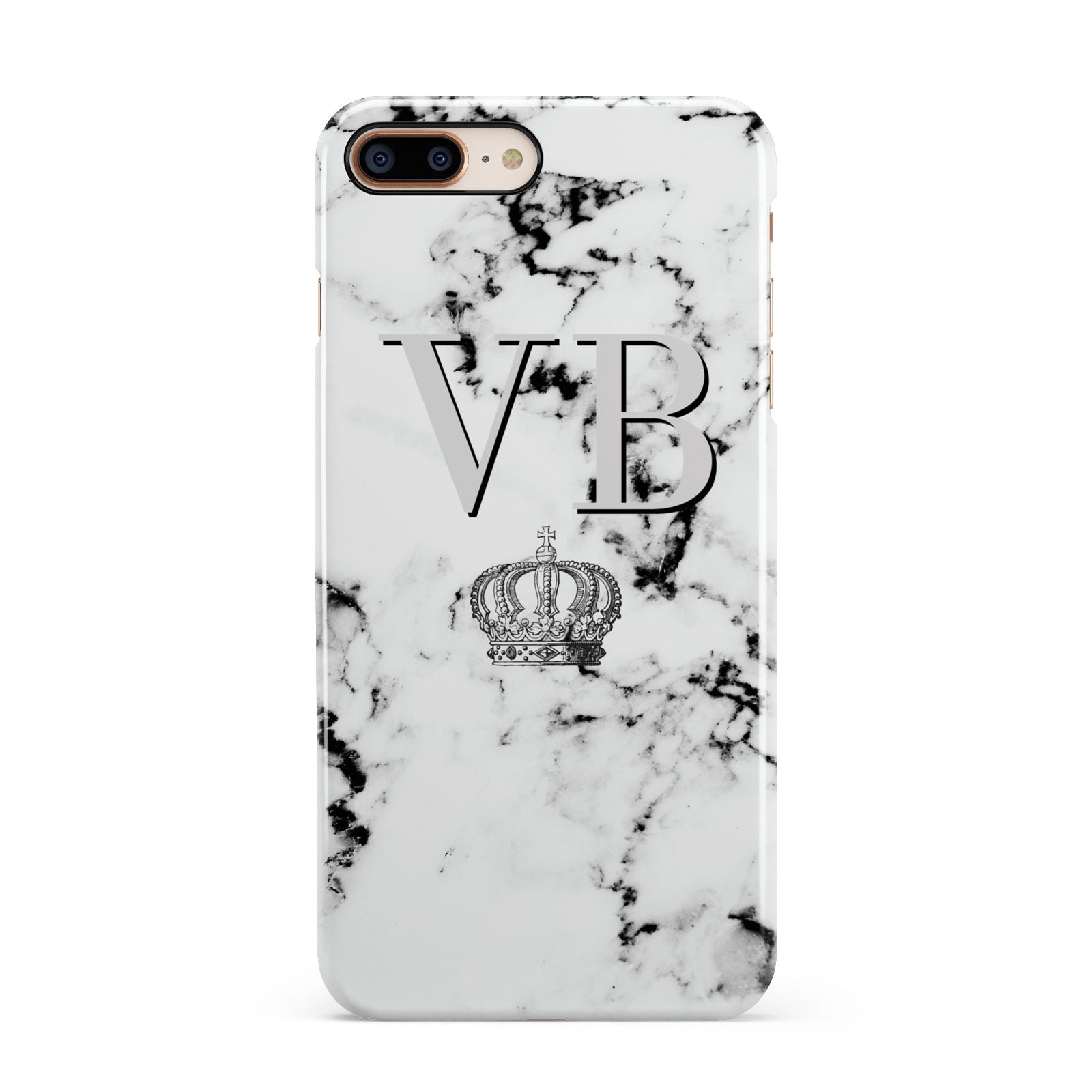 Personalised Crown Marble Initialed Grey iPhone 8 Plus 3D Snap Case on Gold Phone