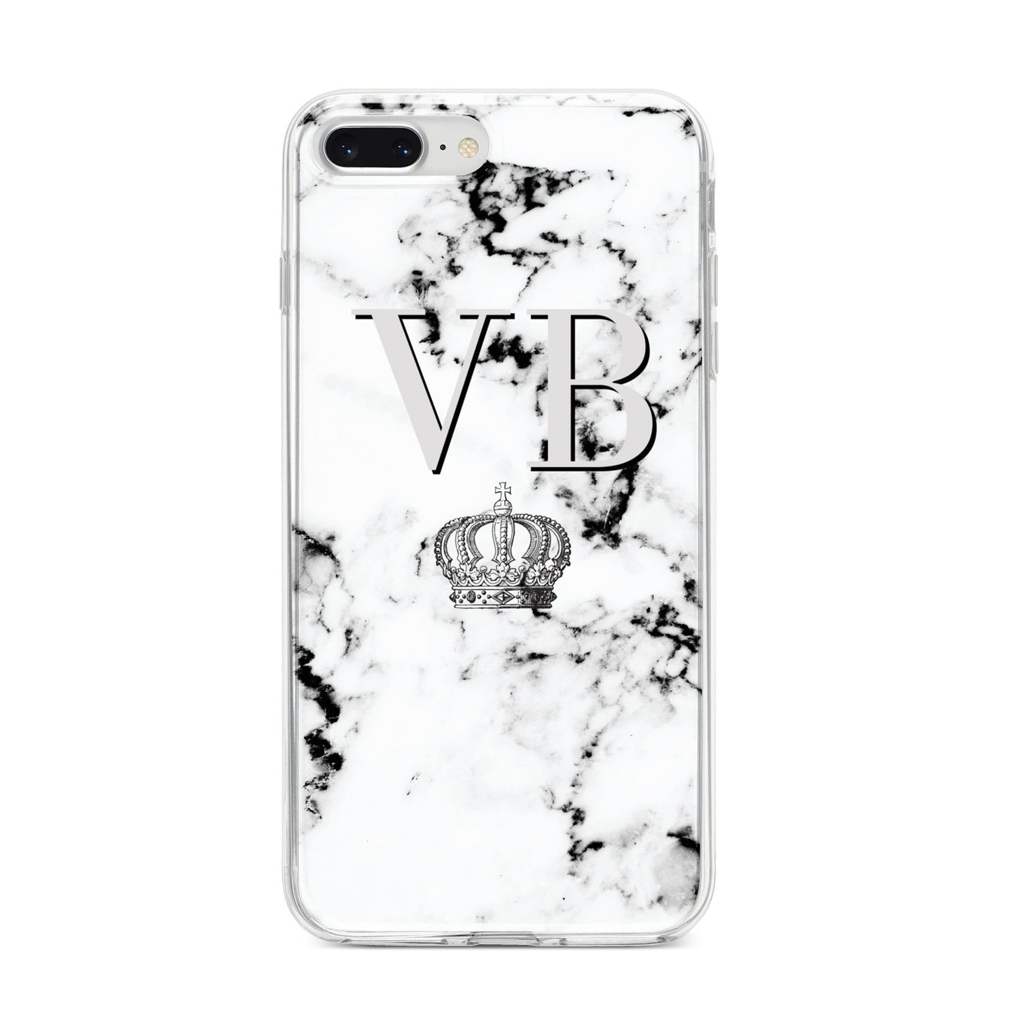 Personalised Crown Marble Initialed Grey iPhone 8 Plus Bumper Case on Silver iPhone