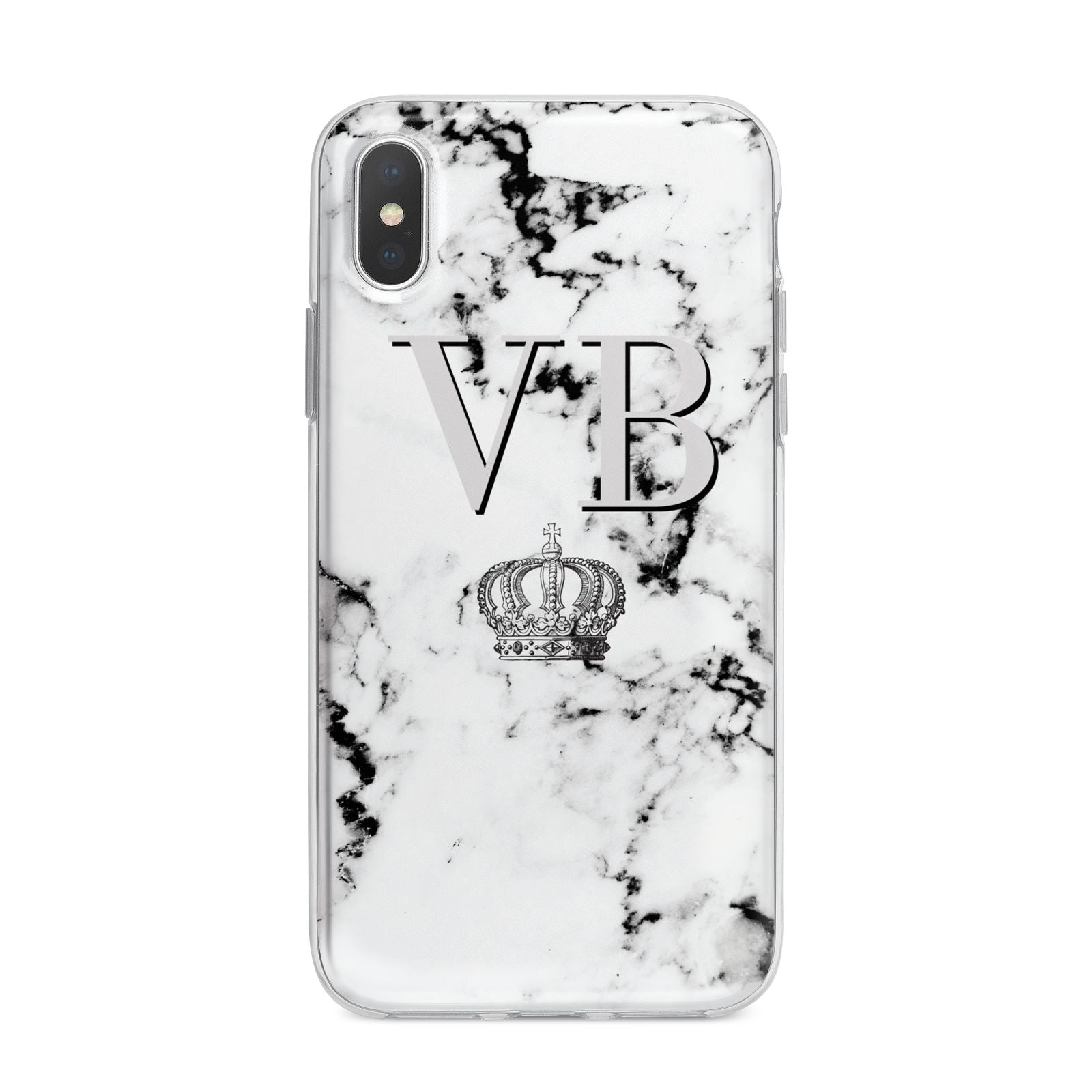 Personalised Crown Marble Initialed Grey iPhone X Bumper Case on Silver iPhone Alternative Image 1