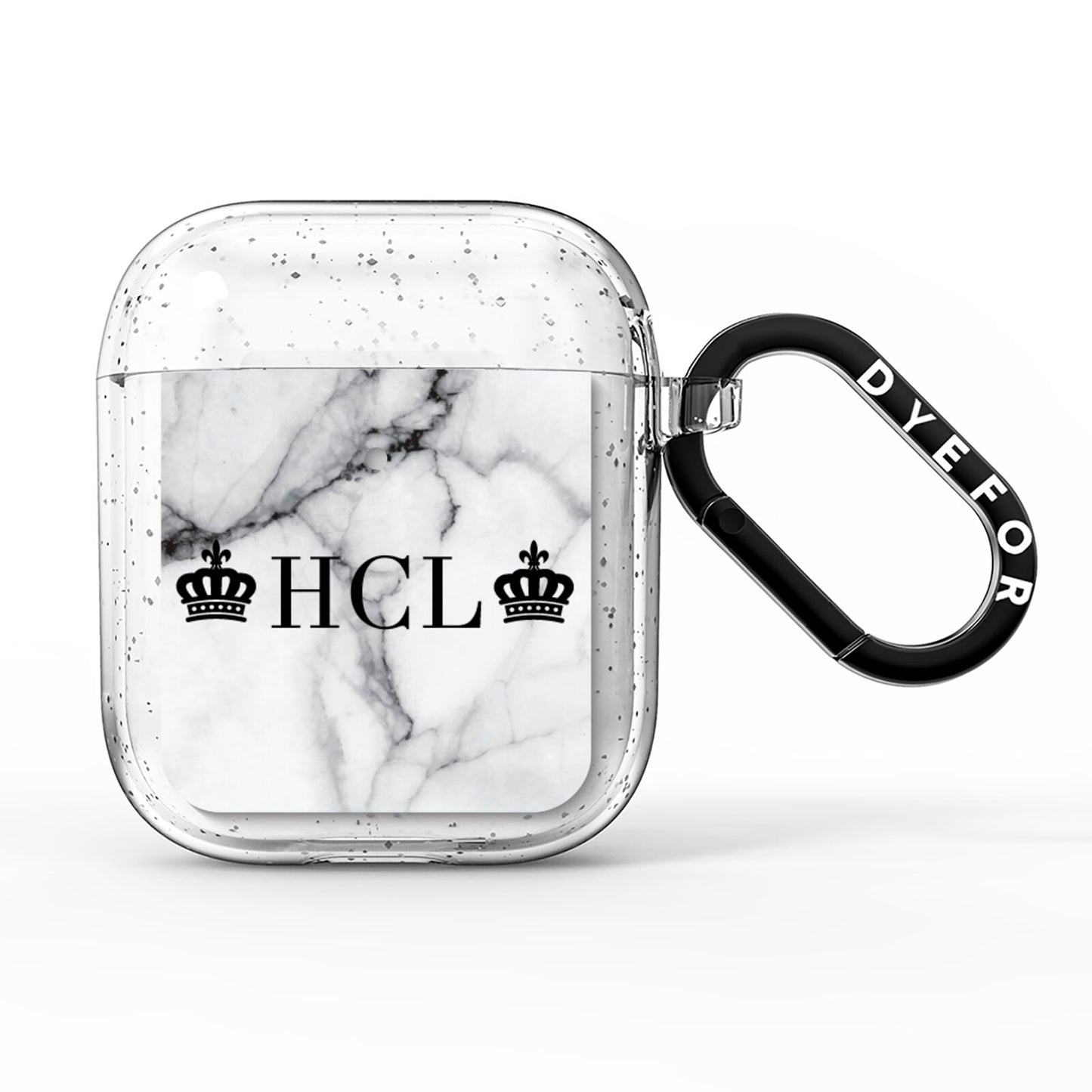 Personalised Crowns Marble Initials AirPods Glitter Case
