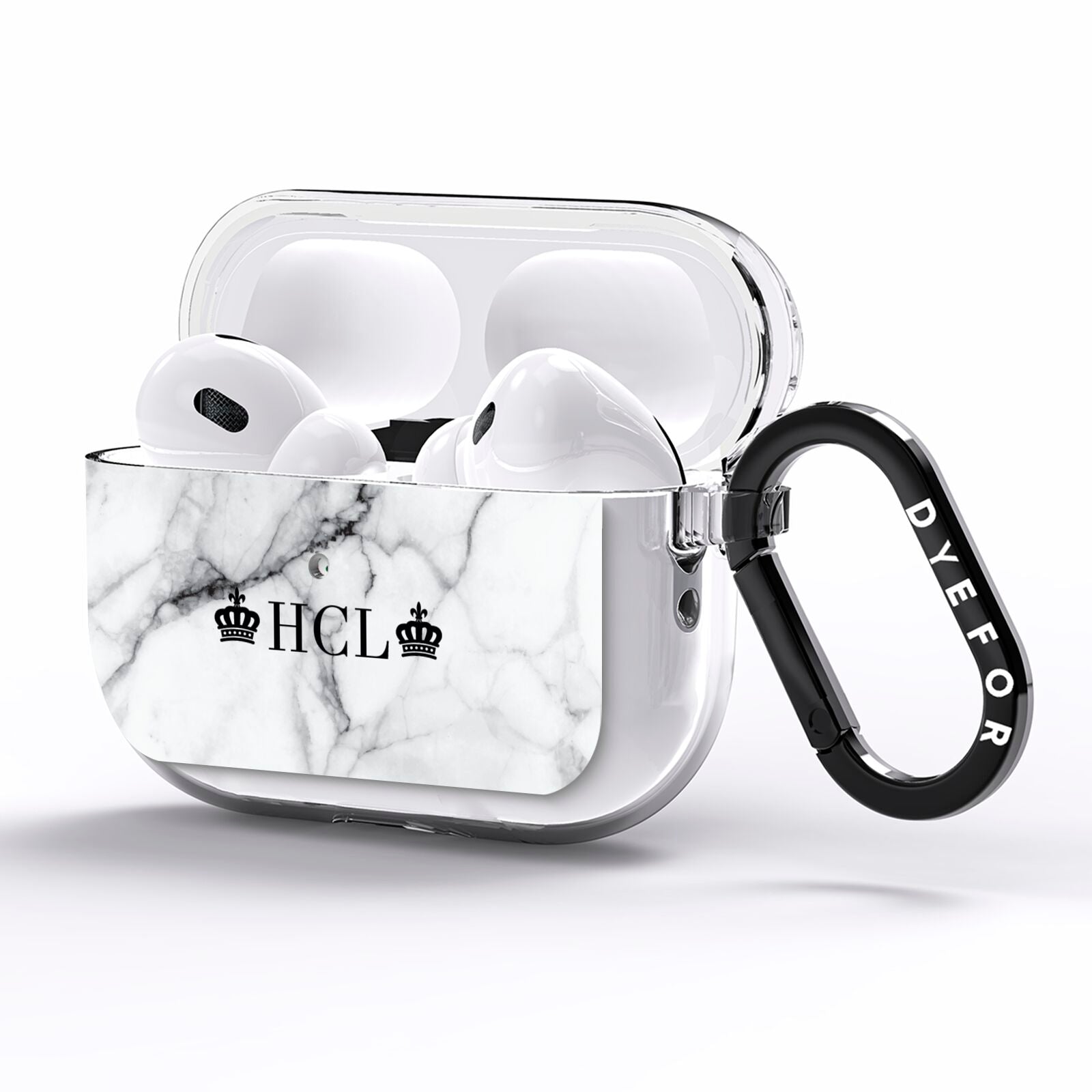 Personalised Crowns Marble Initials AirPods Pro Clear Case Side Image