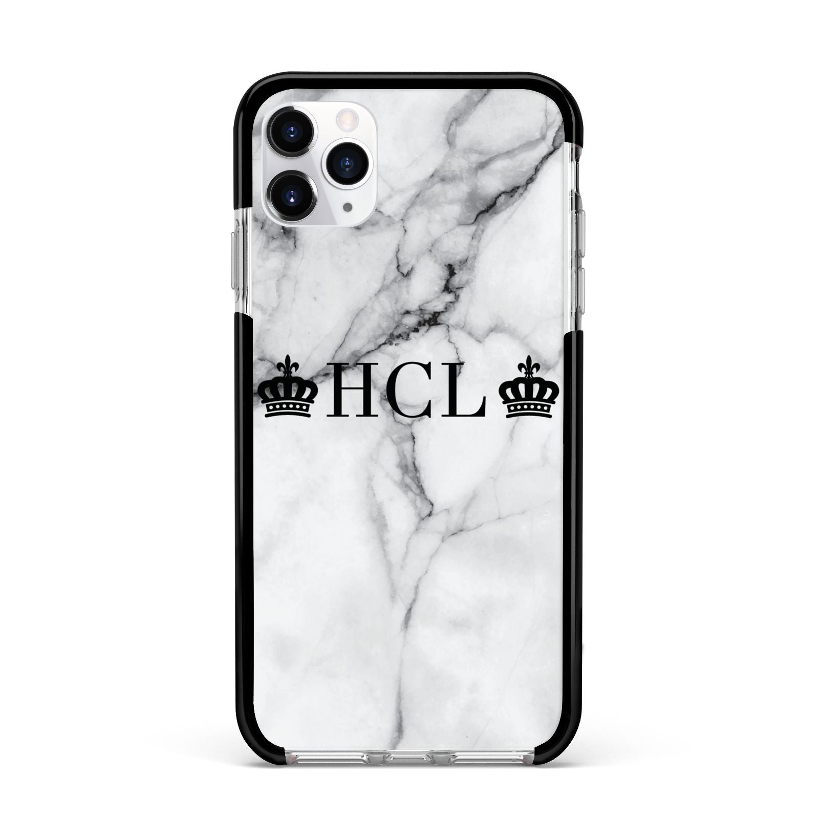 Personalised Crowns Marble Initials Apple iPhone 11 Pro Max in Silver with Black Impact Case