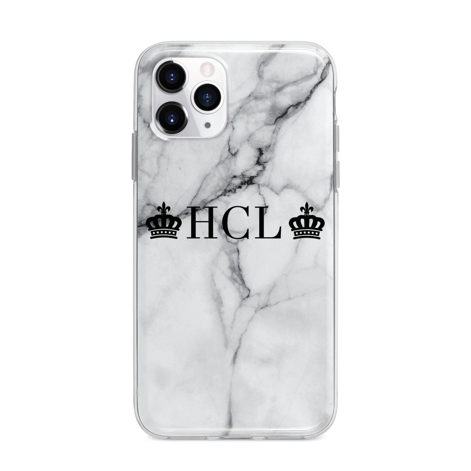 Personalised Crowns Marble Initials Apple iPhone 11 Pro Max in Silver with Bumper Case