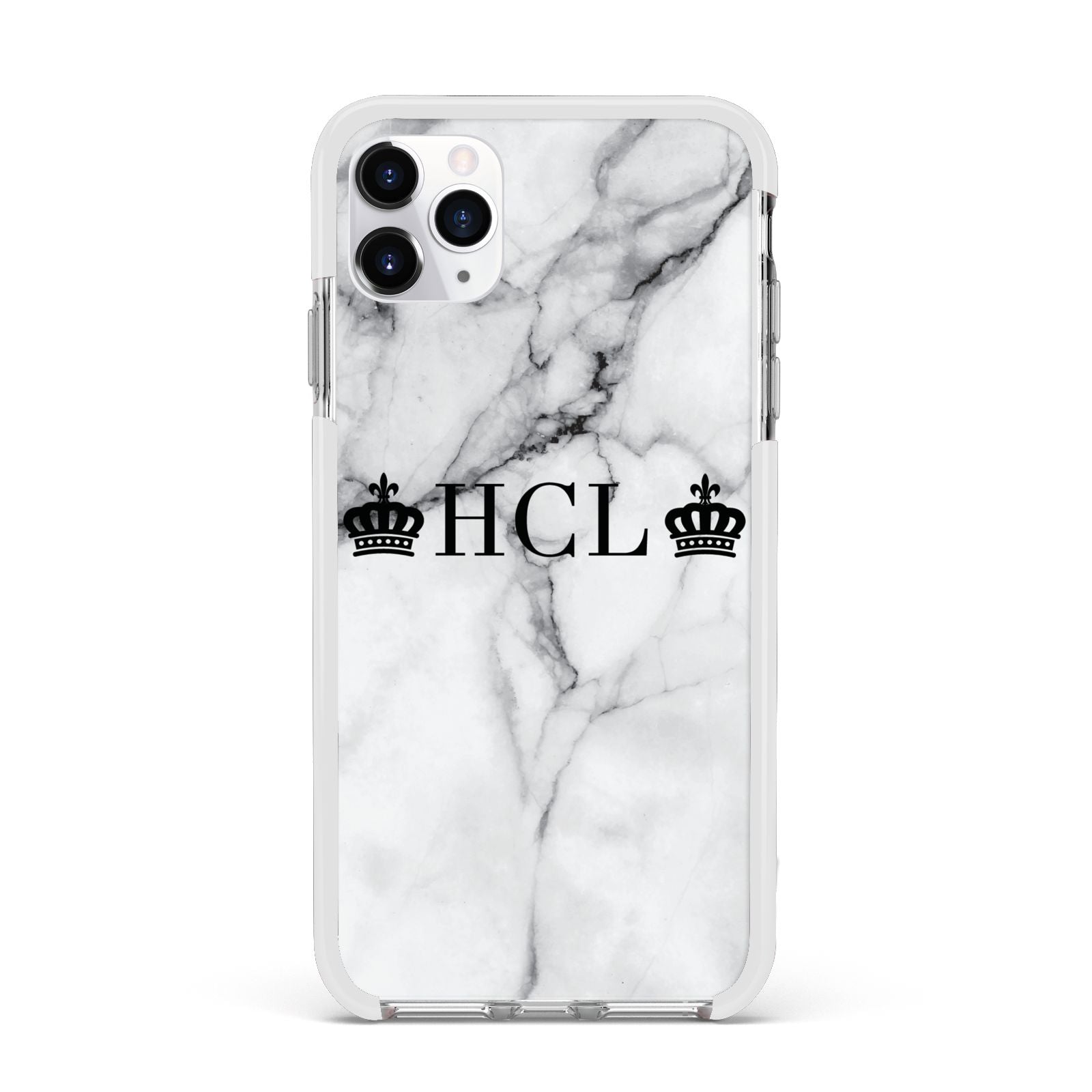 Personalised Crowns Marble Initials Apple iPhone 11 Pro Max in Silver with White Impact Case