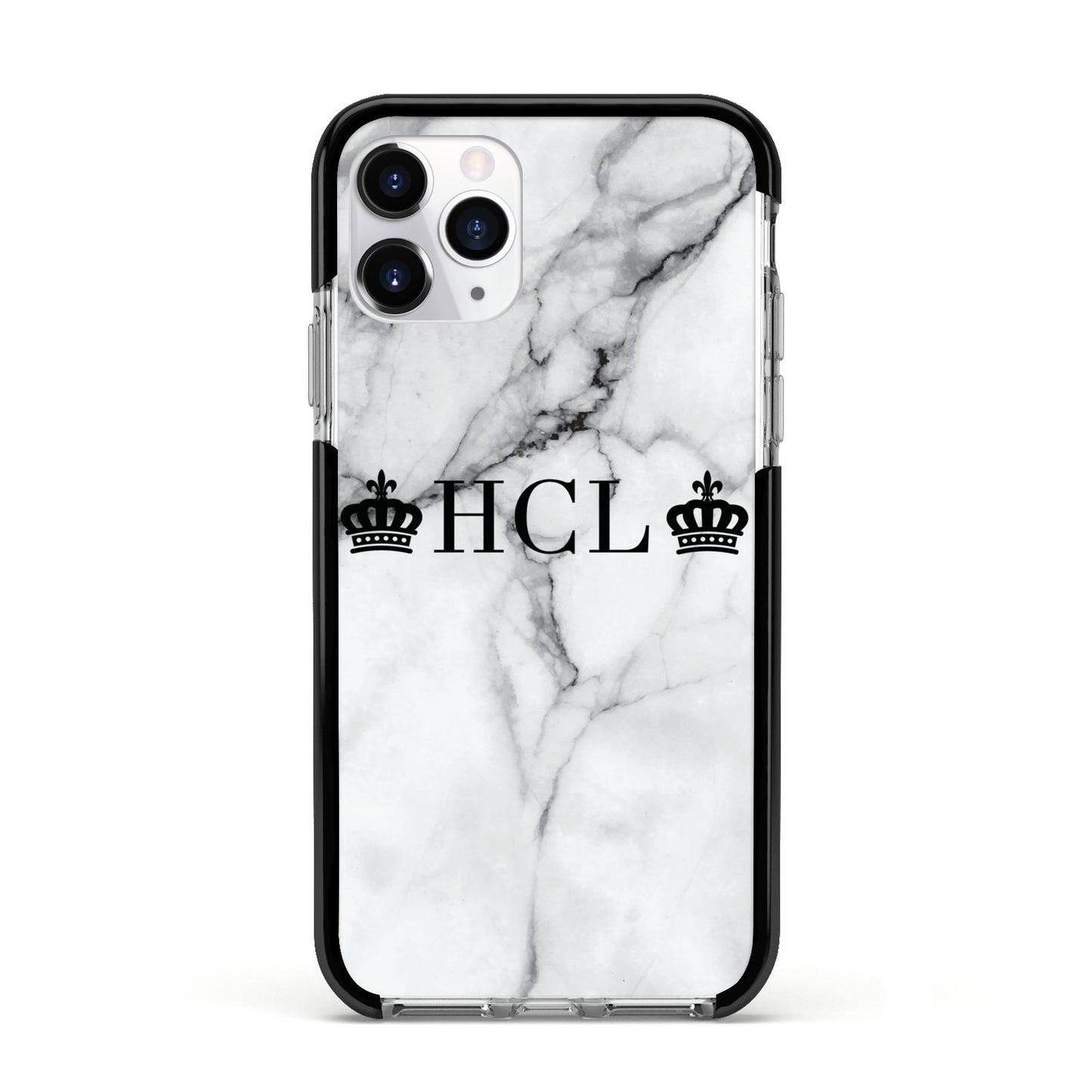 Personalised Crowns Marble Initials Apple iPhone 11 Pro in Silver with Black Impact Case