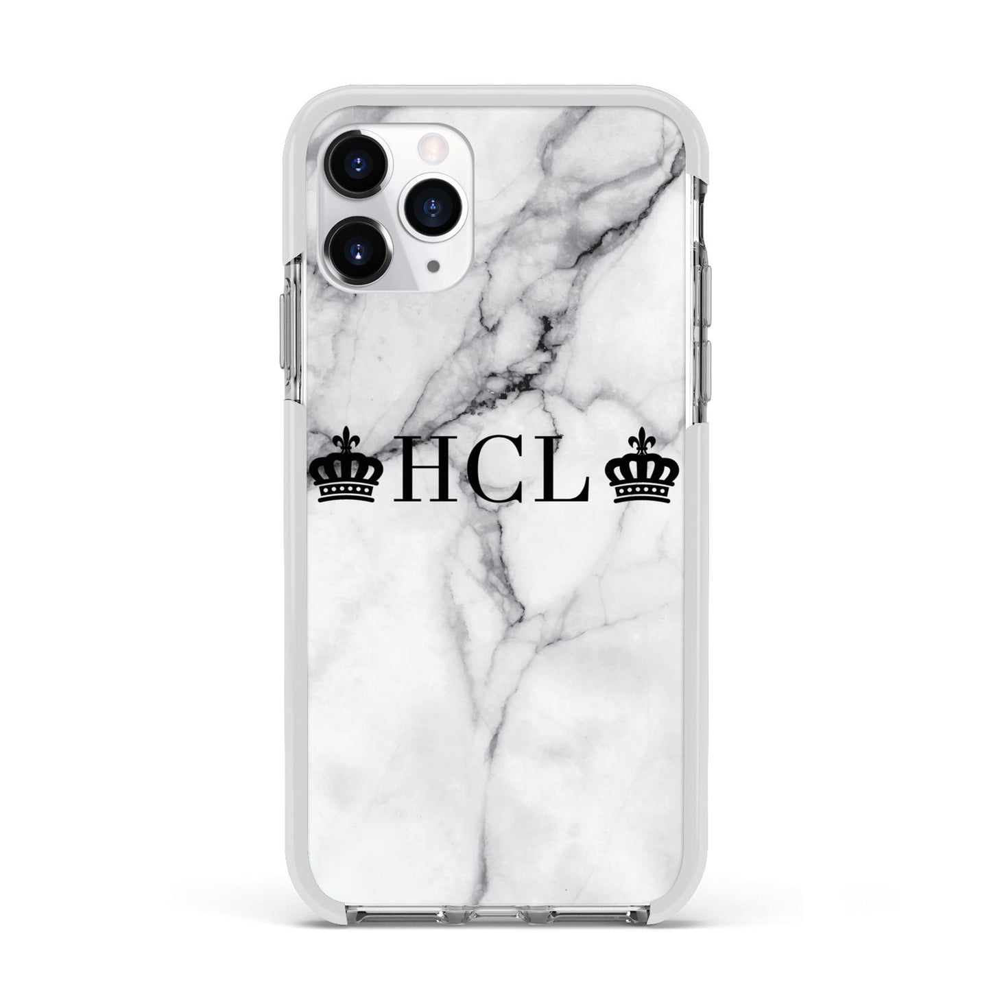 Personalised Crowns Marble Initials Apple iPhone 11 Pro in Silver with White Impact Case