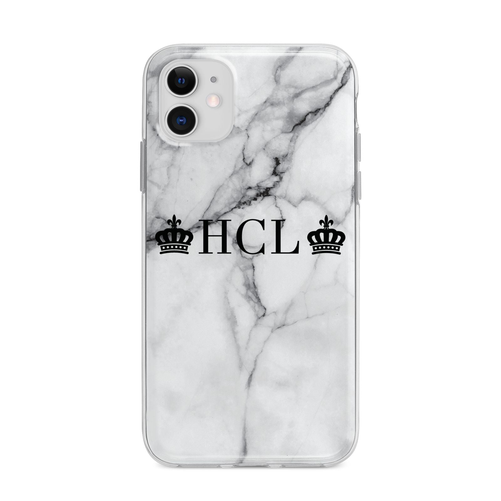 Personalised Crowns Marble Initials Apple iPhone 11 in White with Bumper Case