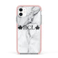 Personalised Crowns Marble Initials Apple iPhone 11 in White with Pink Impact Case