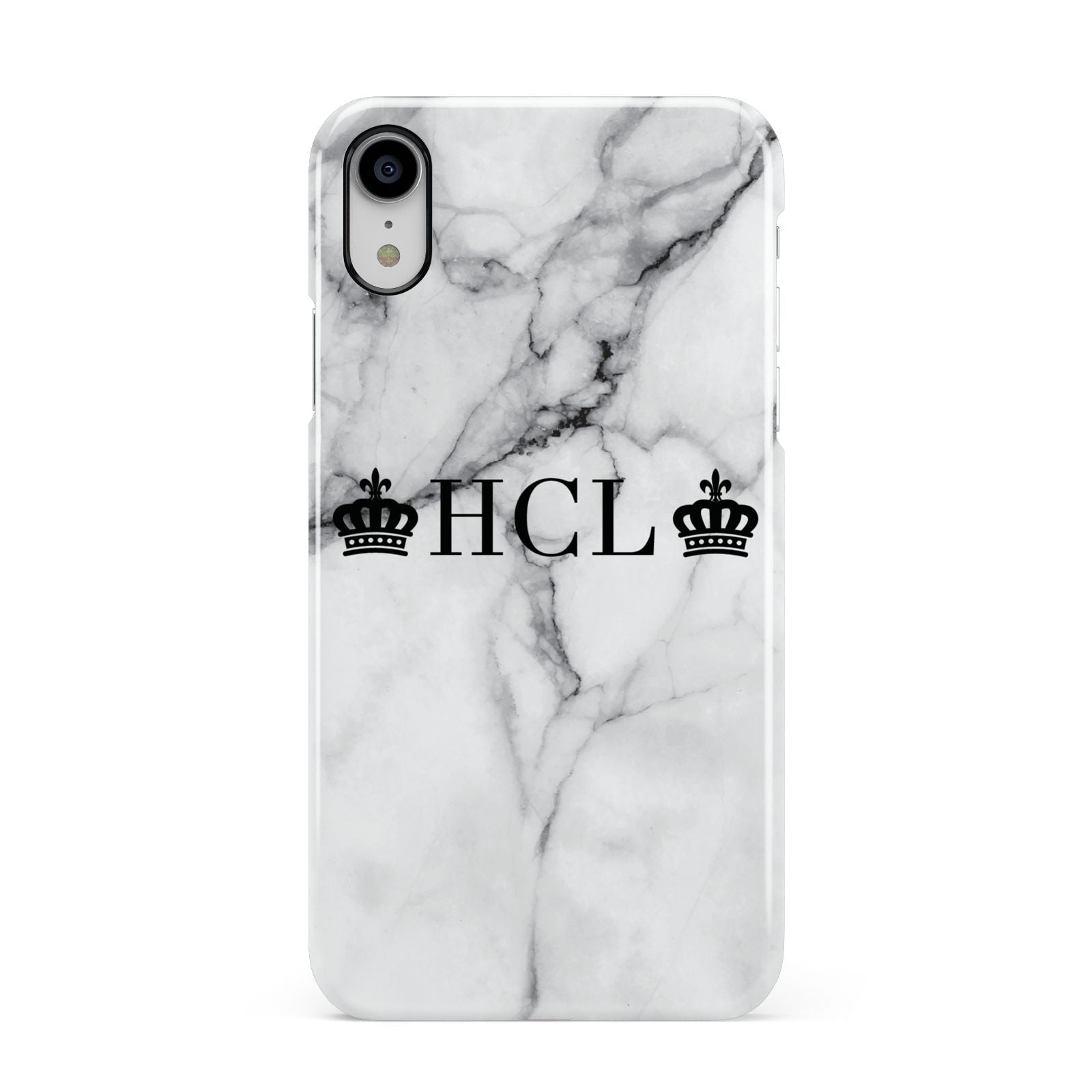 Personalised Crowns Marble Initials Apple iPhone XR White 3D Snap Case