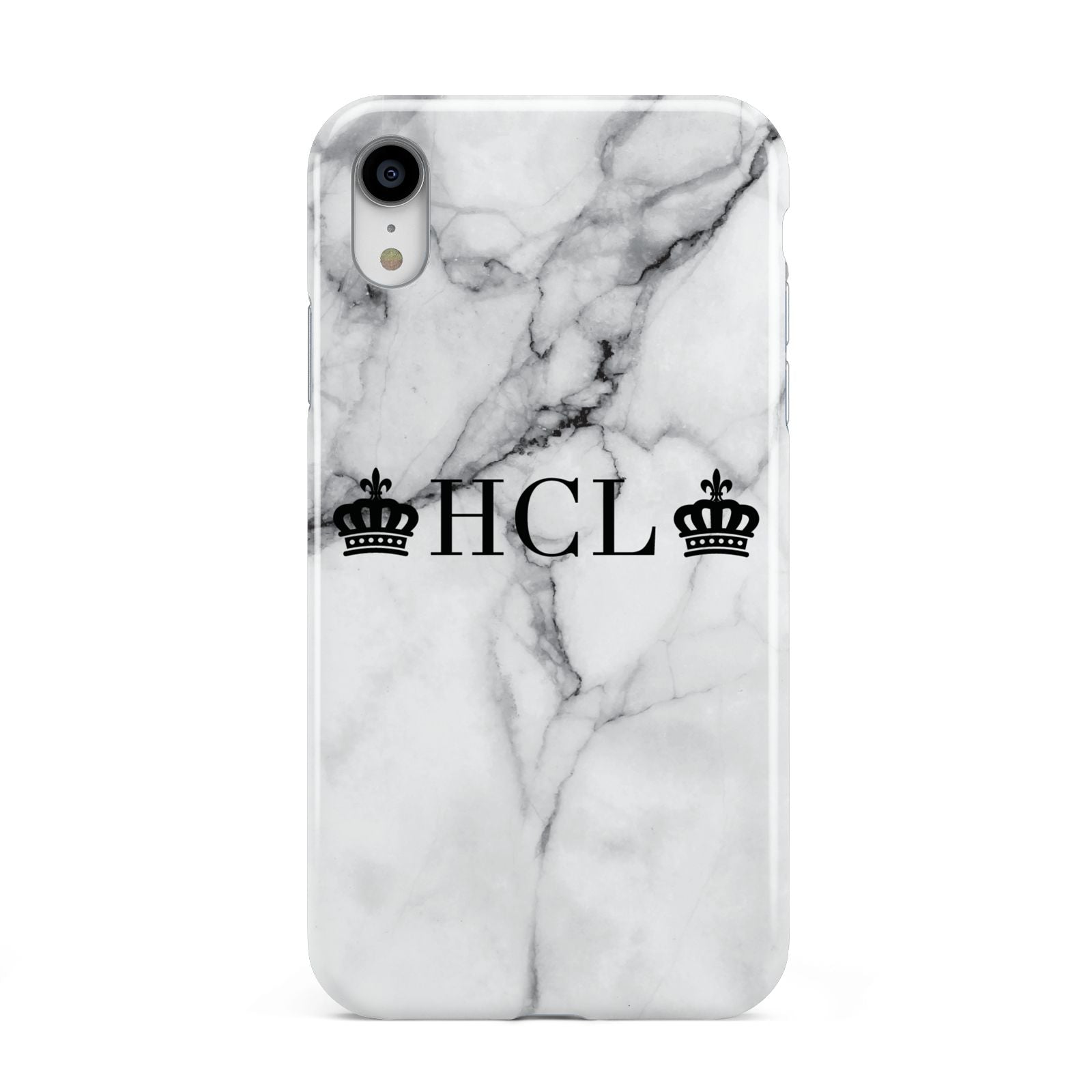 Personalised Crowns Marble Initials Apple iPhone XR White 3D Tough Case