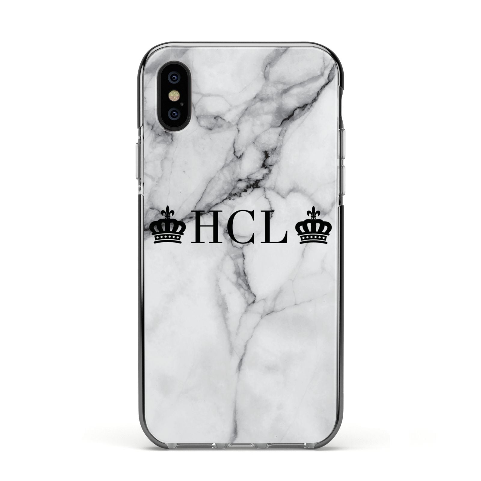 Personalised Crowns Marble Initials Apple iPhone Xs Impact Case Black Edge on Black Phone