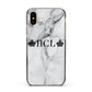 Personalised Crowns Marble Initials Apple iPhone Xs Impact Case Black Edge on Gold Phone