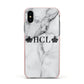 Personalised Crowns Marble Initials Apple iPhone Xs Impact Case Pink Edge on Black Phone