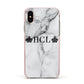 Personalised Crowns Marble Initials Apple iPhone Xs Impact Case Pink Edge on Gold Phone