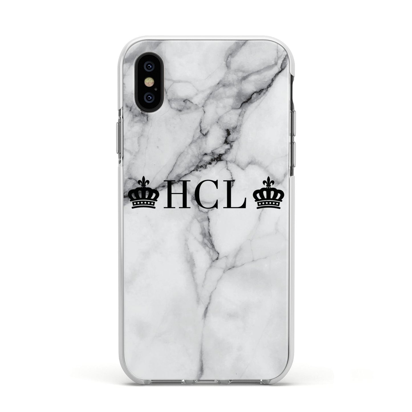 Personalised Crowns Marble Initials Apple iPhone Xs Impact Case White Edge on Black Phone