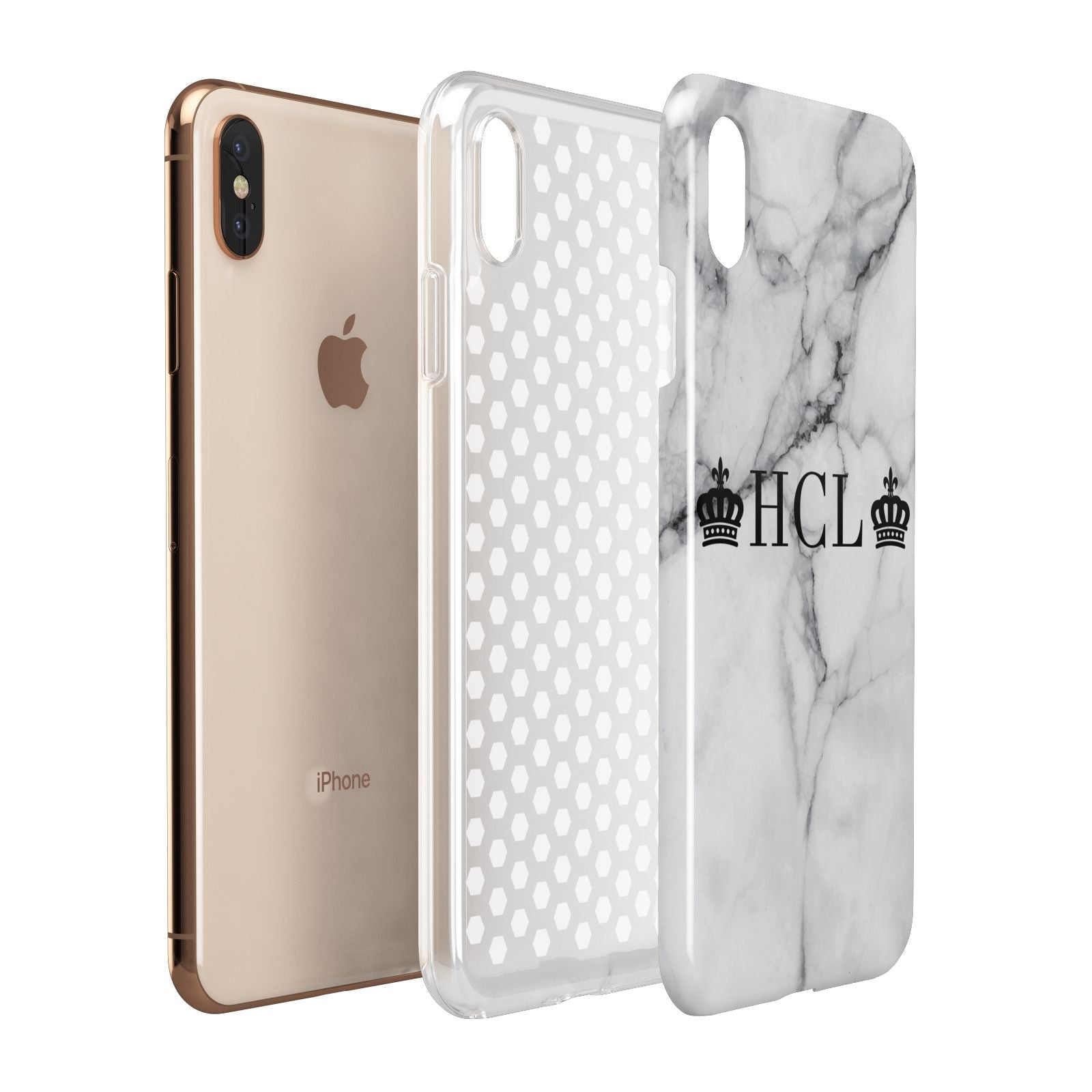 Personalised Crowns Marble Initials Apple iPhone Xs Max 3D Tough Case Expanded View