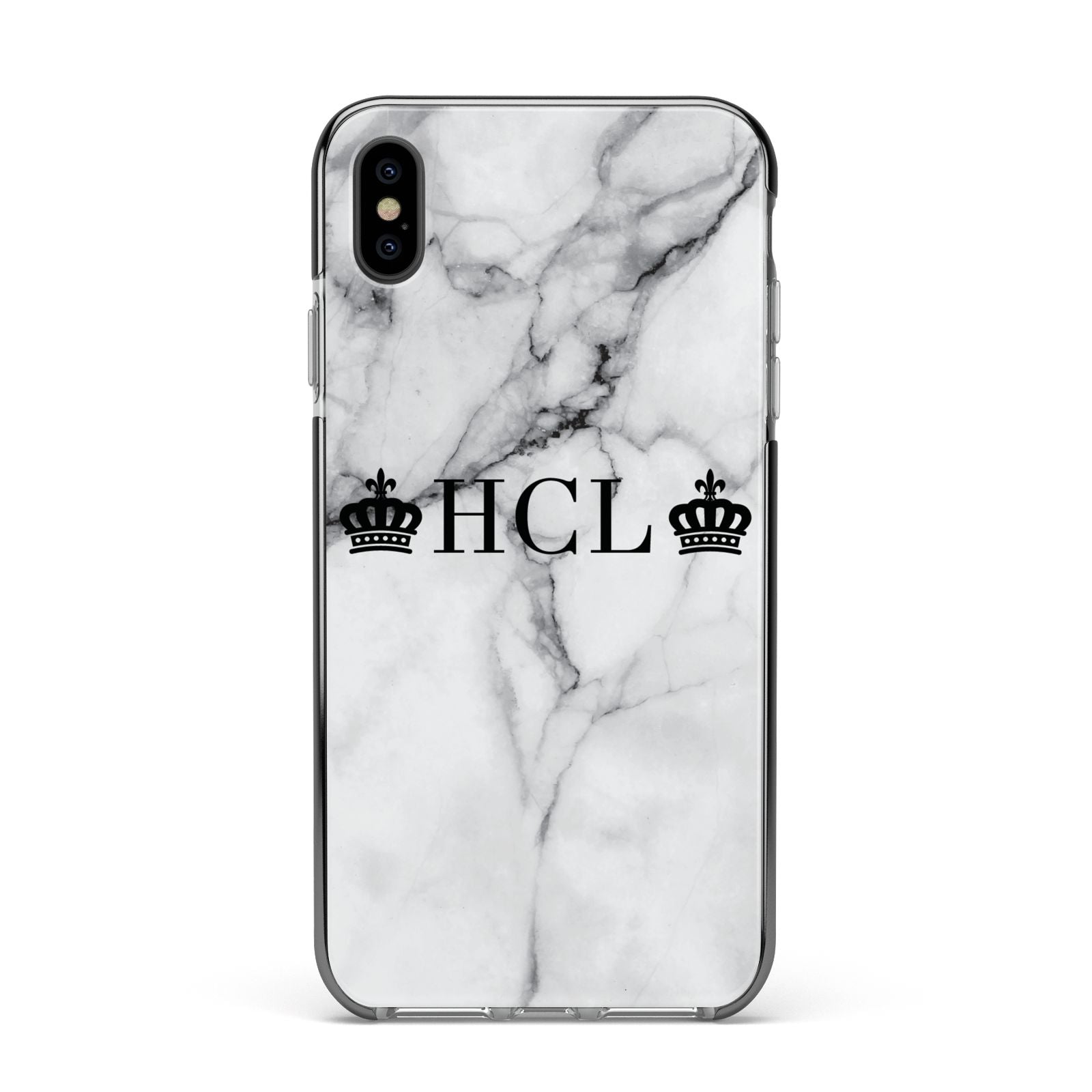Personalised Crowns Marble Initials Apple iPhone Xs Max Impact Case Black Edge on Black Phone