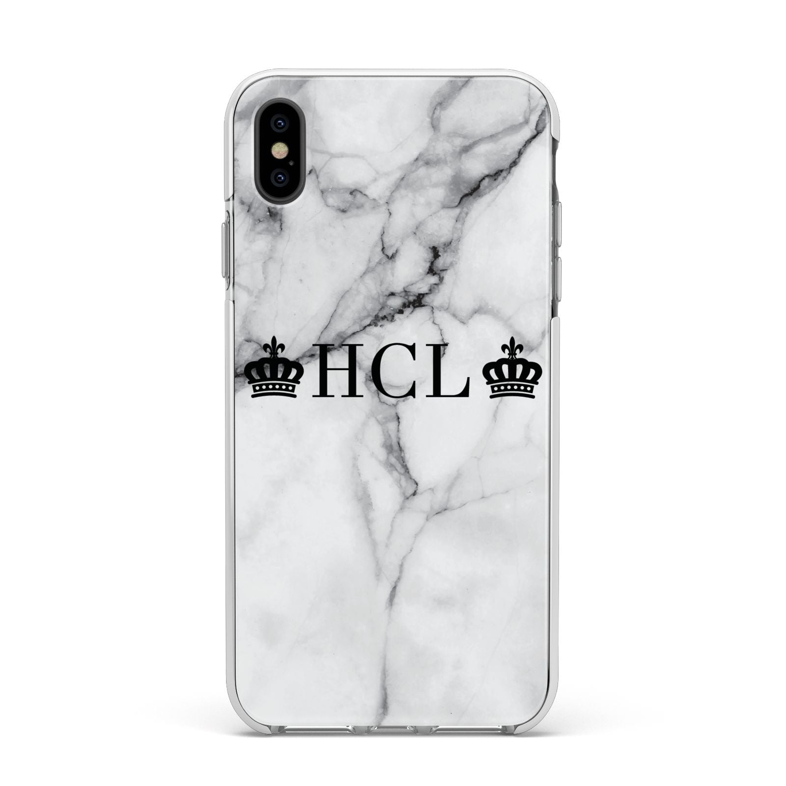 Personalised Crowns Marble Initials Apple iPhone Xs Max Impact Case White Edge on Black Phone
