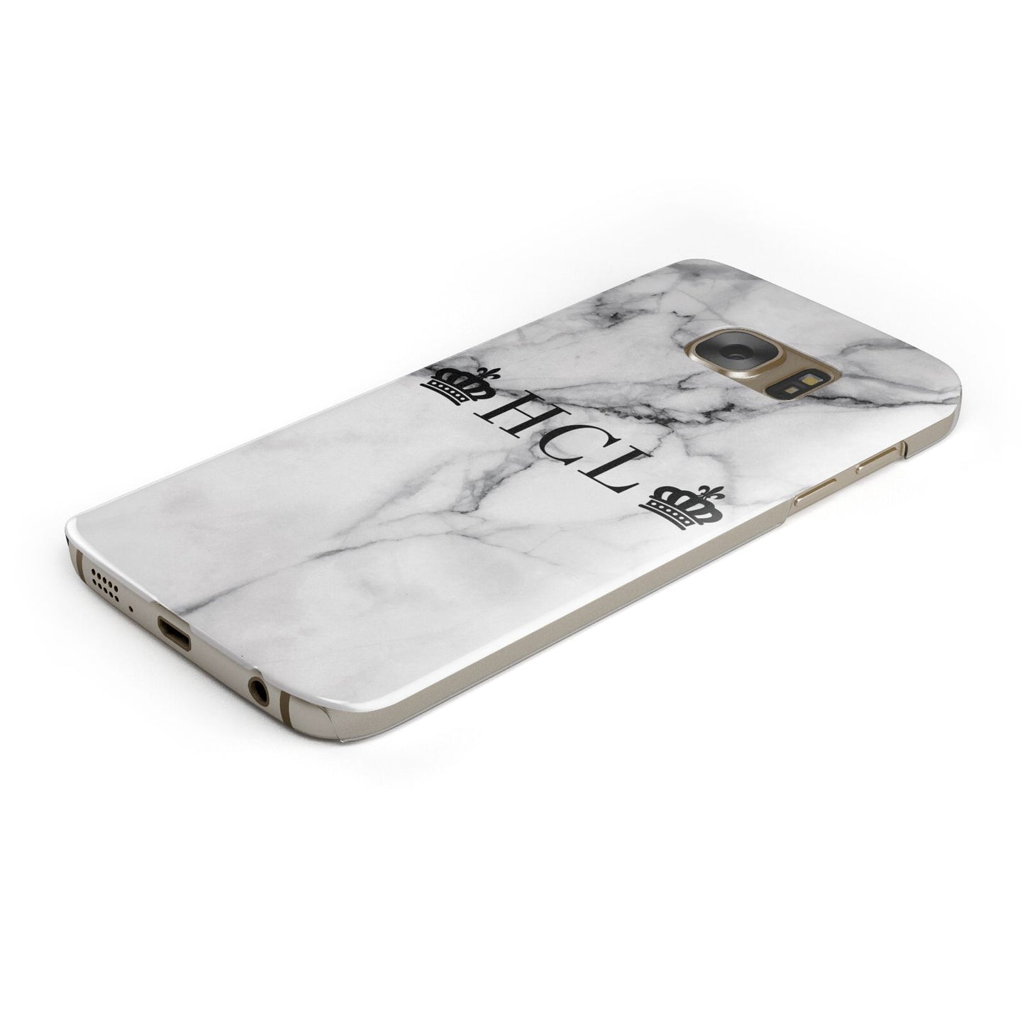 Personalised Crowns Marble Initials Protective Samsung Galaxy Case Angled Image