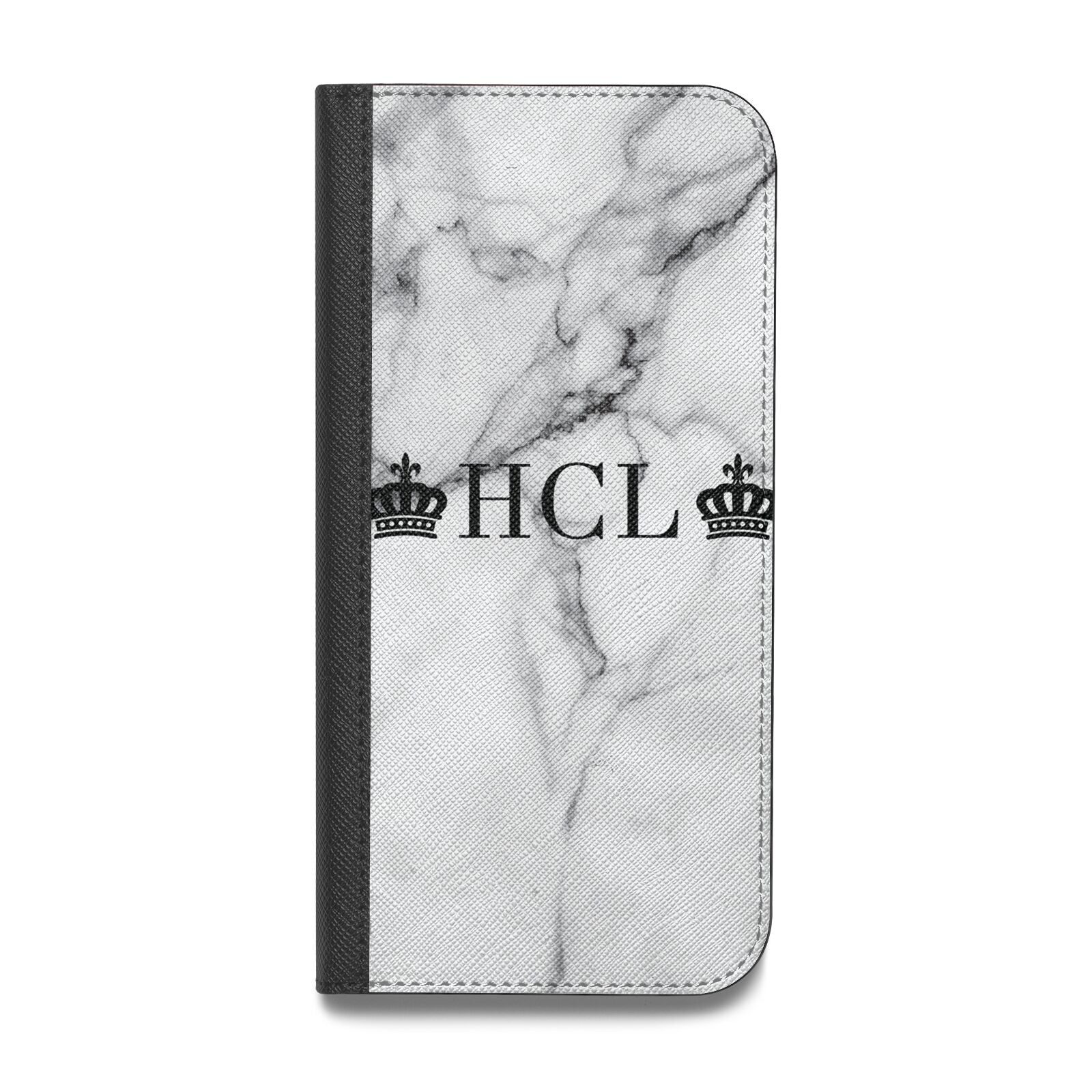 Personalised Crowns Marble Initials Vegan Leather Flip Samsung Case