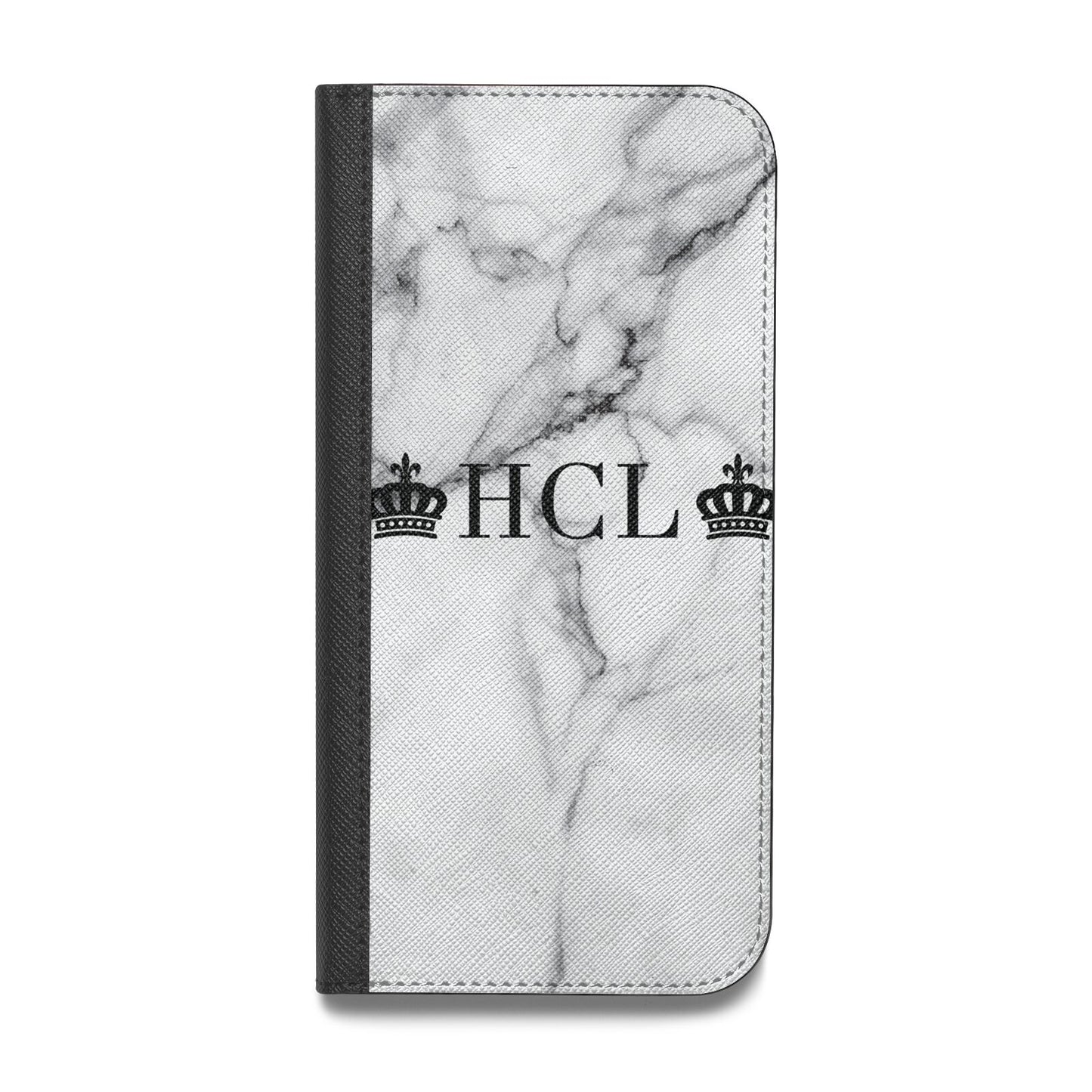 Personalised Crowns Marble Initials Vegan Leather Flip iPhone Case