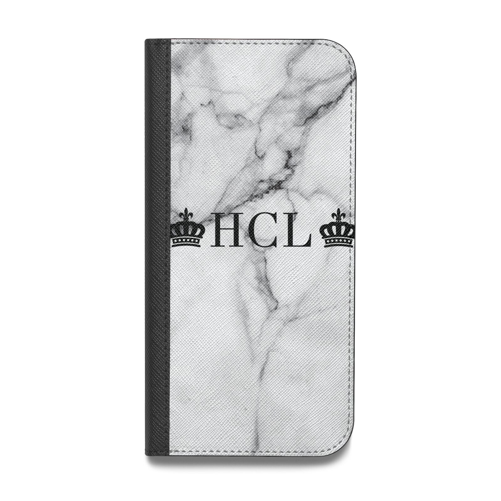 Personalised Crowns Marble Initials Vegan Leather Flip iPhone Case