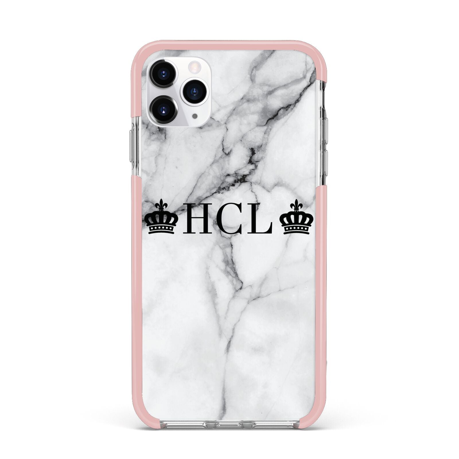 Personalised Crowns Marble Initials iPhone 11 Pro Max Impact Pink Edge Case
