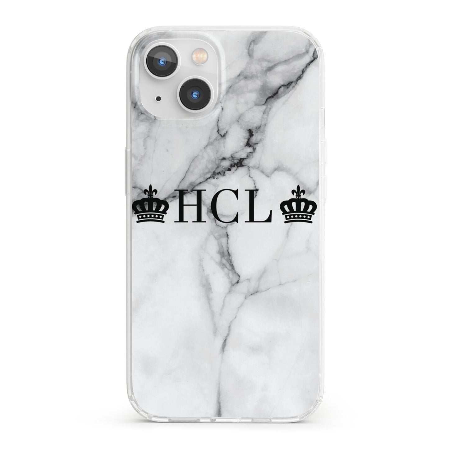 Personalised Crowns Marble Initials iPhone 13 Clear Bumper Case