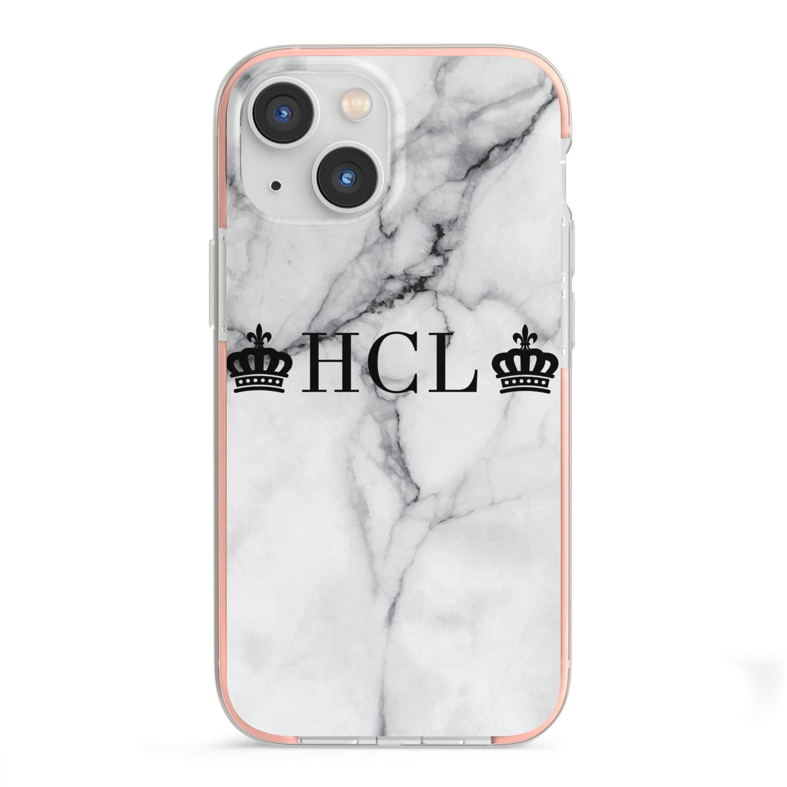 Personalised Crowns Marble Initials iPhone 13 Mini TPU Impact Case with Pink Edges