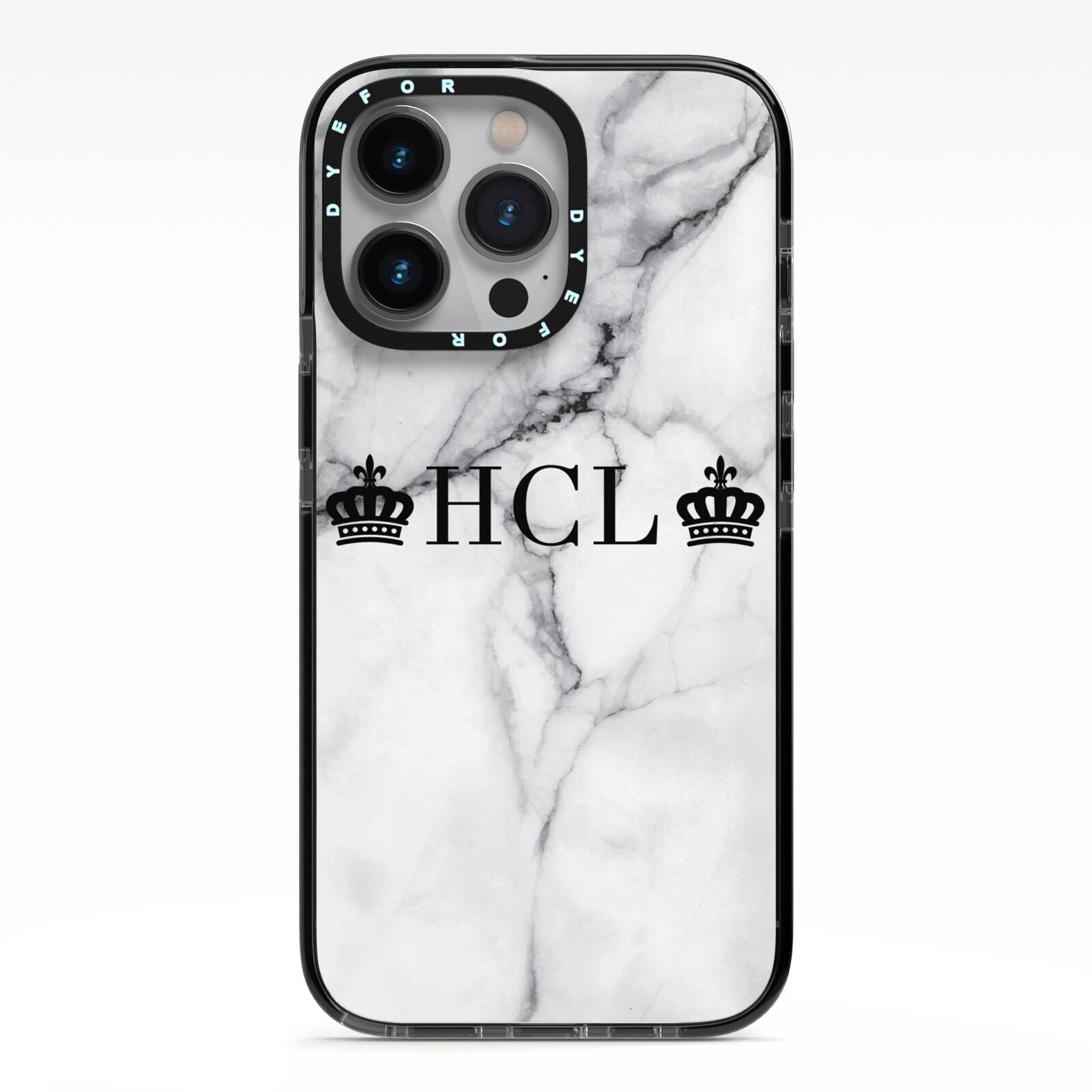 Personalised Crowns Marble Initials iPhone 13 Pro Black Impact Case on Silver phone