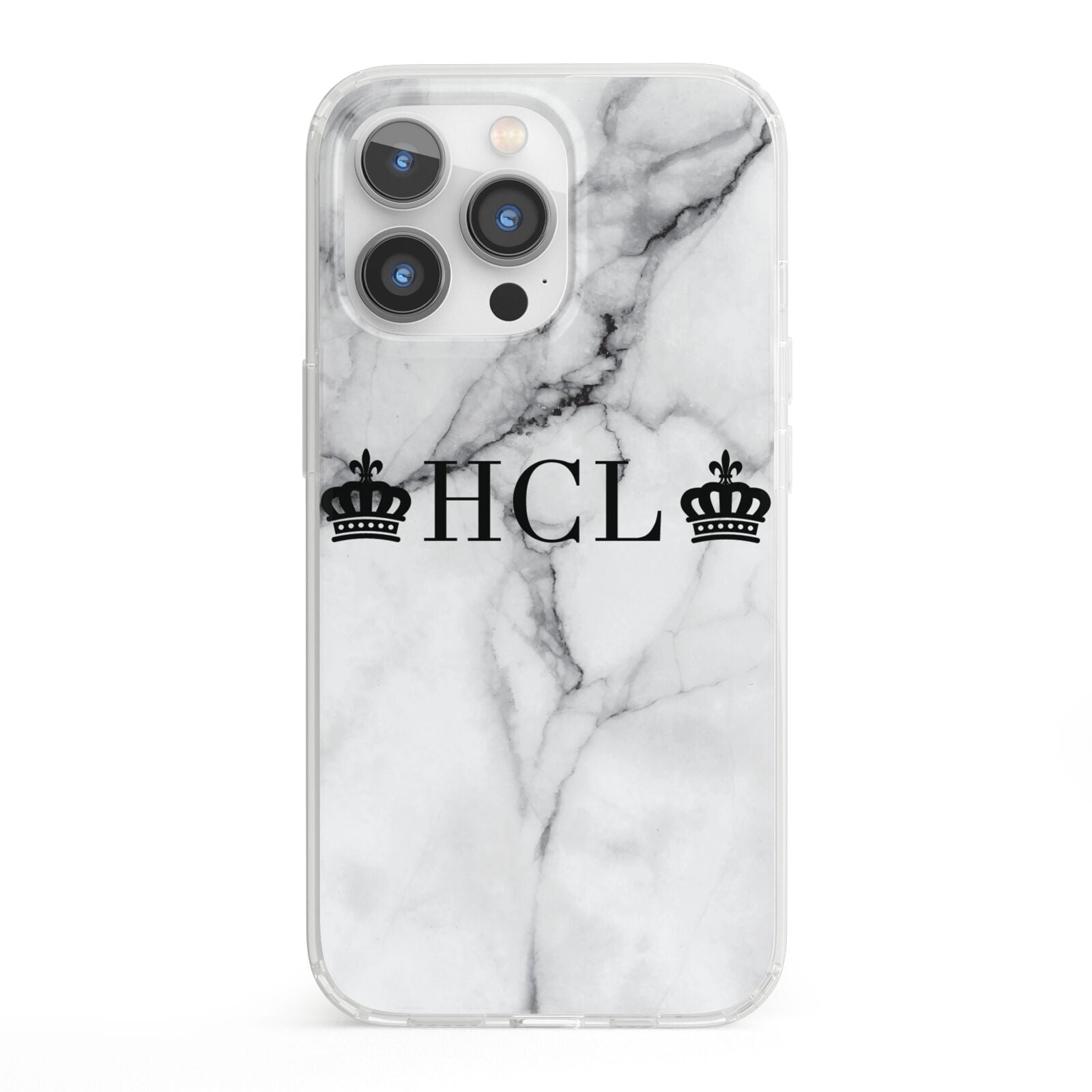 Personalised Crowns Marble Initials iPhone 13 Pro Clear Bumper Case
