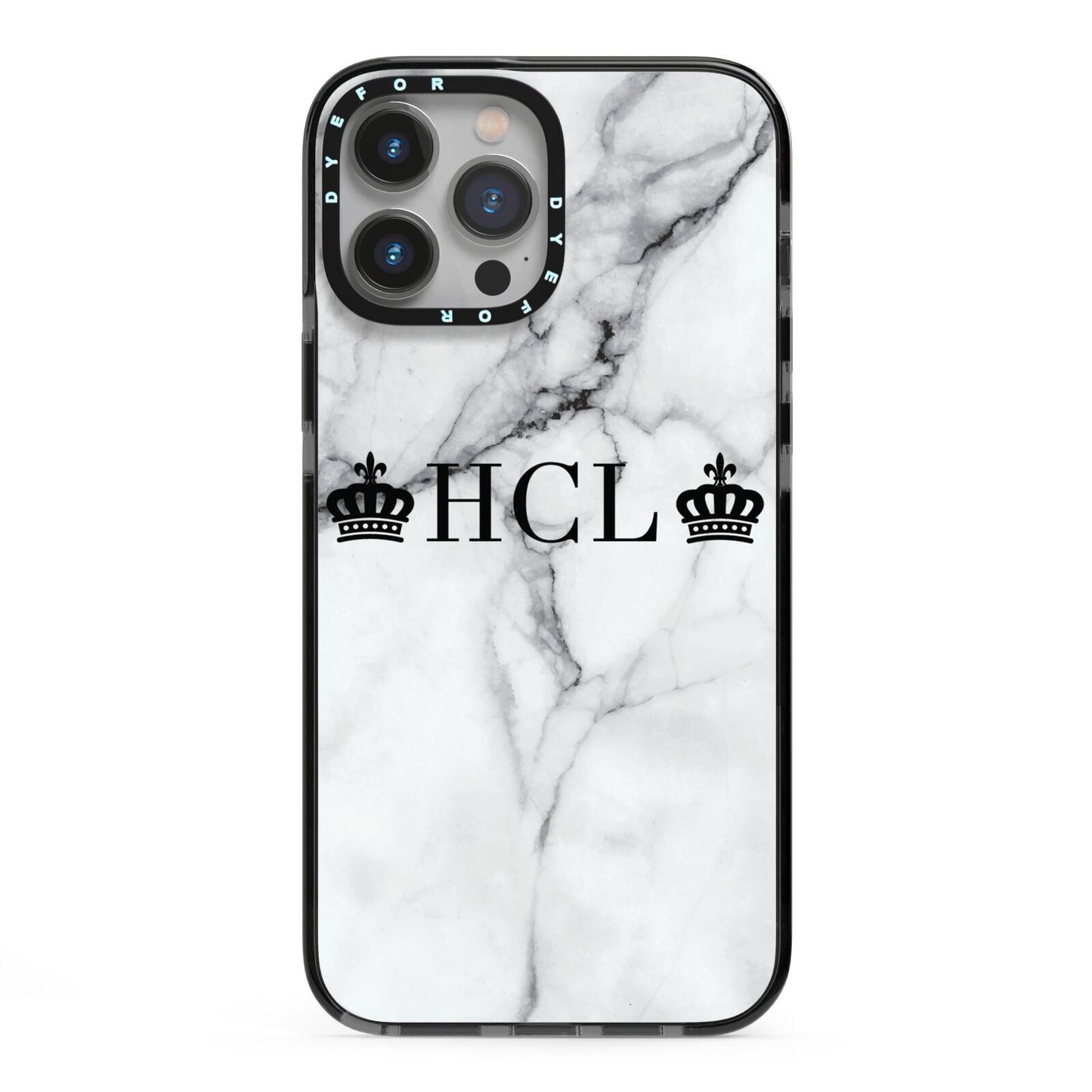 Personalised Crowns Marble Initials iPhone 13 Pro Max Black Impact Case on Silver phone