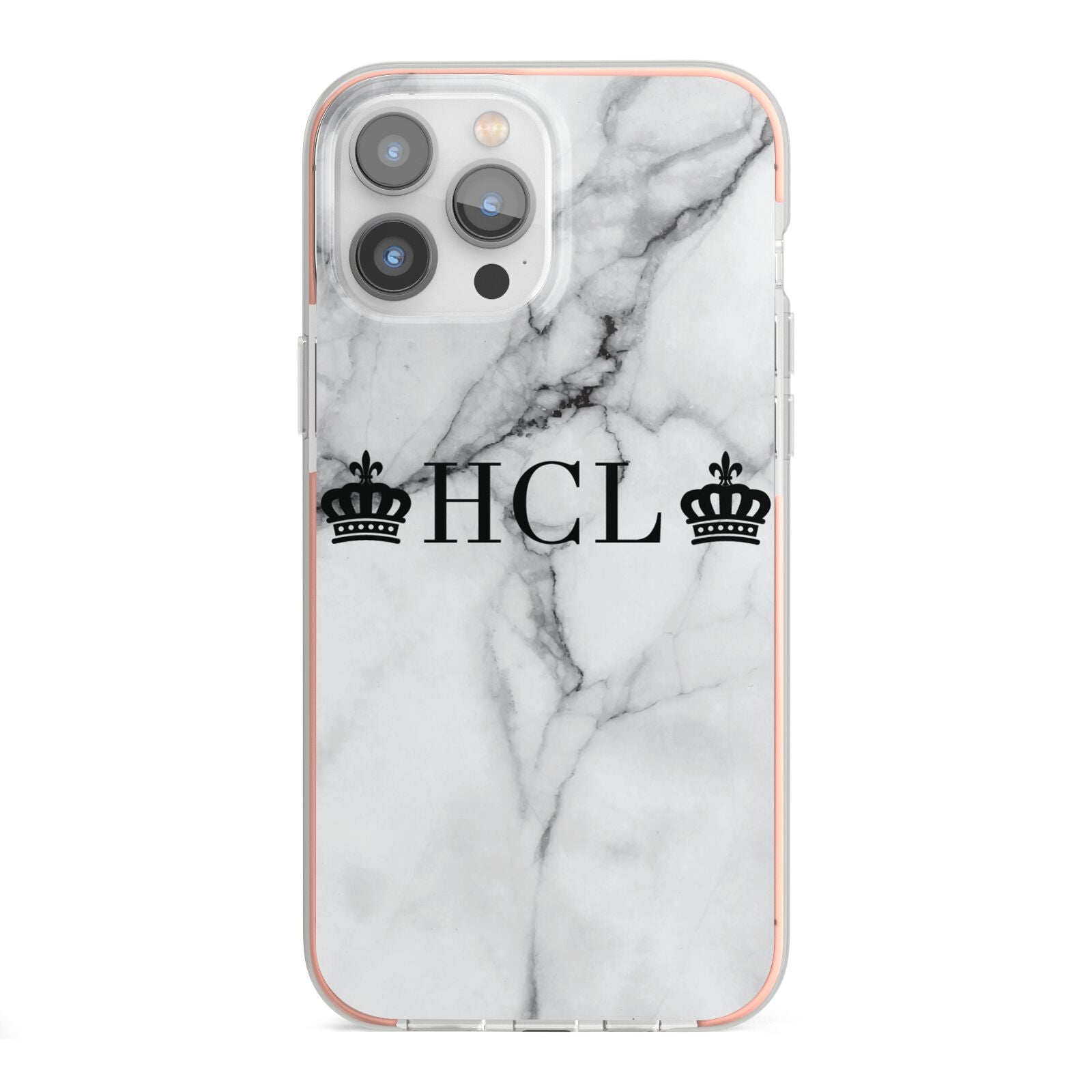 Personalised Crowns Marble Initials iPhone 13 Pro Max TPU Impact Case with Pink Edges