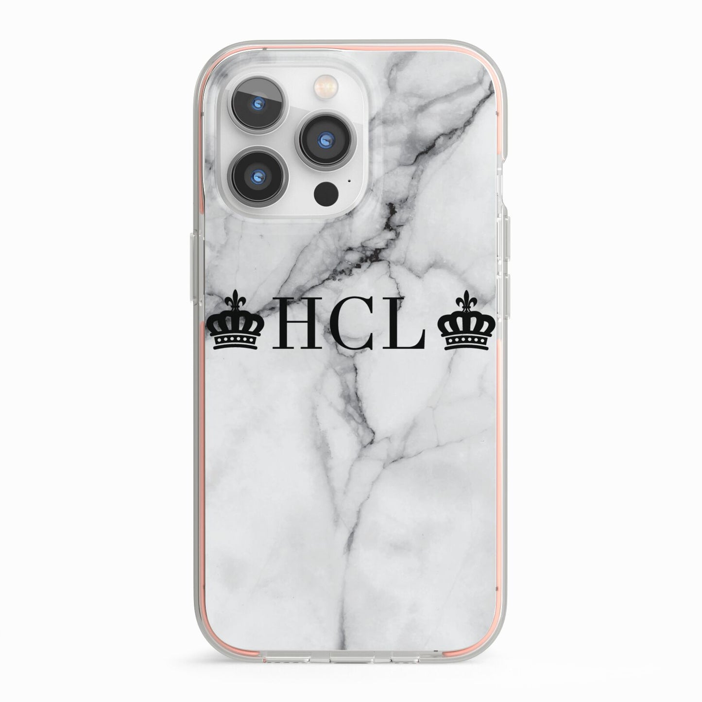 Personalised Crowns Marble Initials iPhone 13 Pro TPU Impact Case with Pink Edges