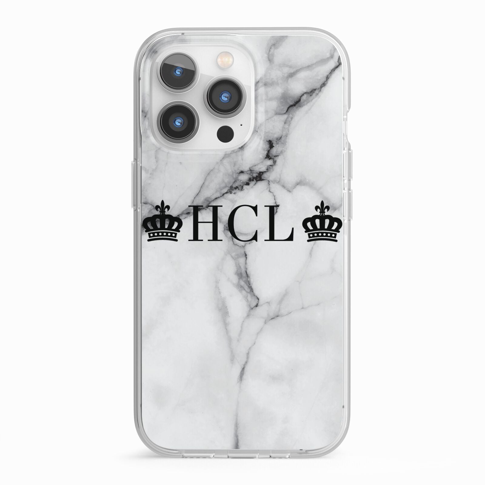 Personalised Crowns Marble Initials iPhone 13 Pro TPU Impact Case with White Edges